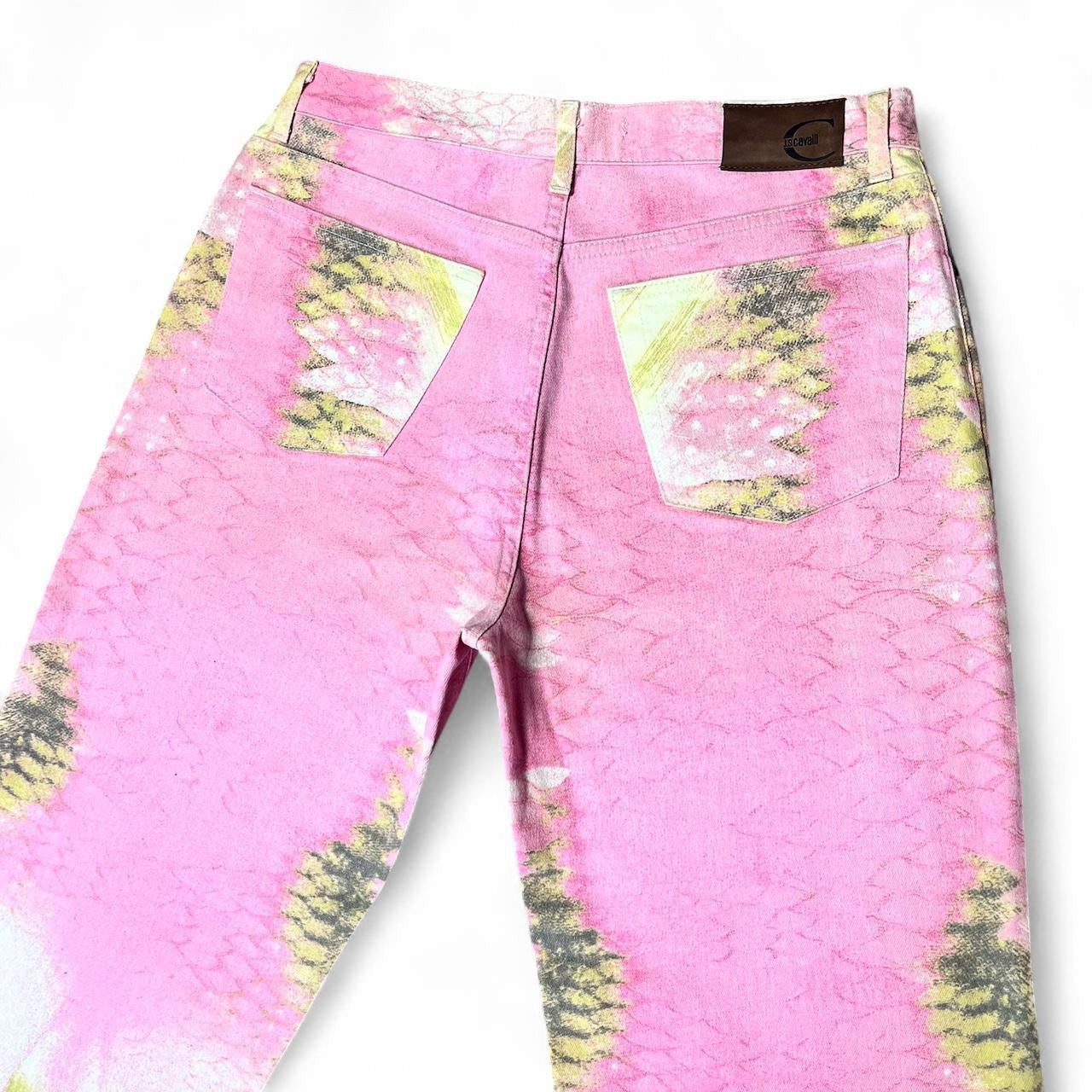 SS2001 Pink mirrored snakeskin jeans