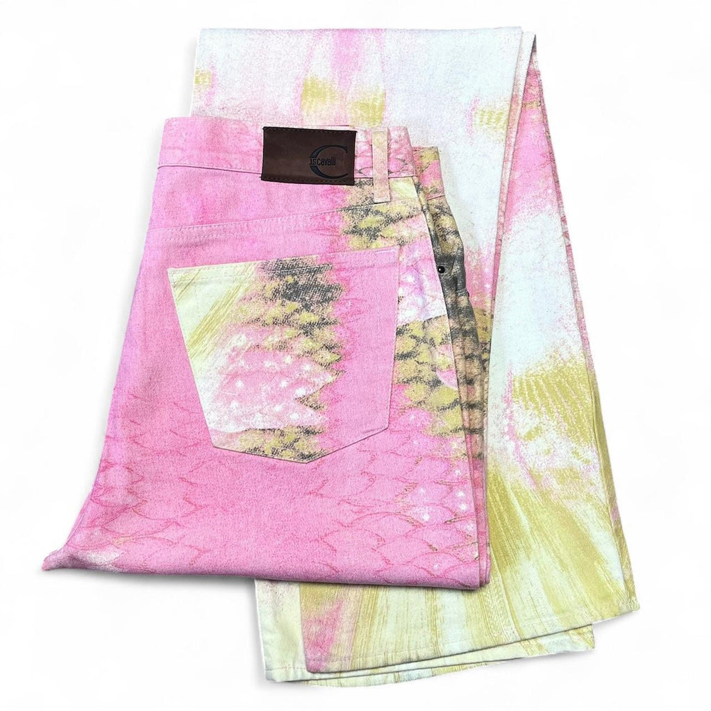 SS2001 Pink mirrored snakeskin jeans