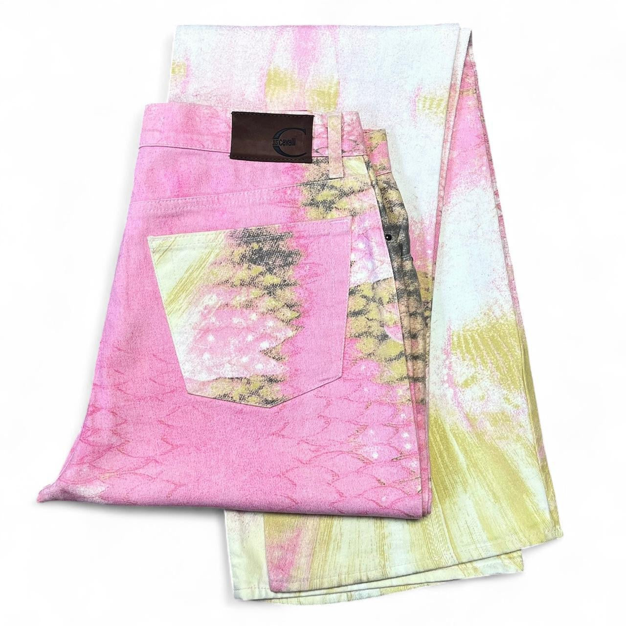 SS2001 Pink mirrored snakeskin jeans