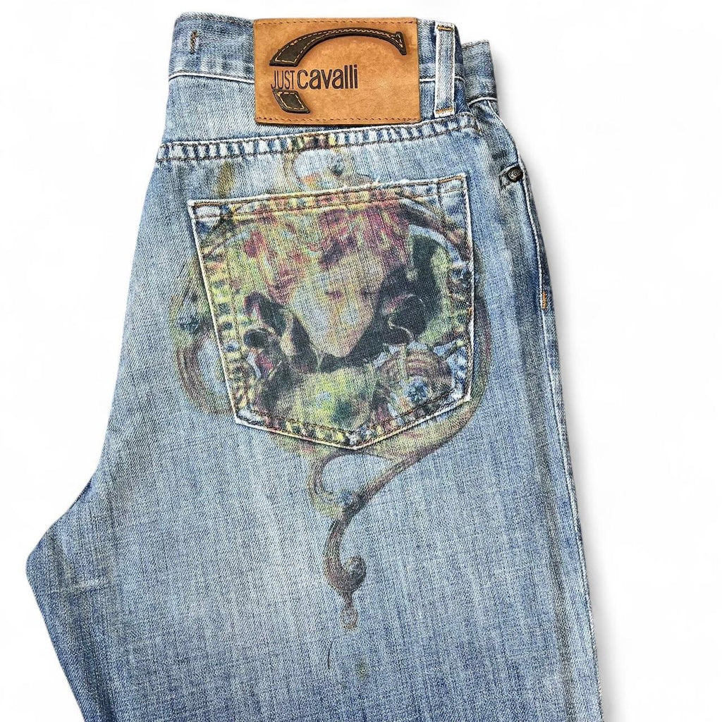 Faded angel print jeans