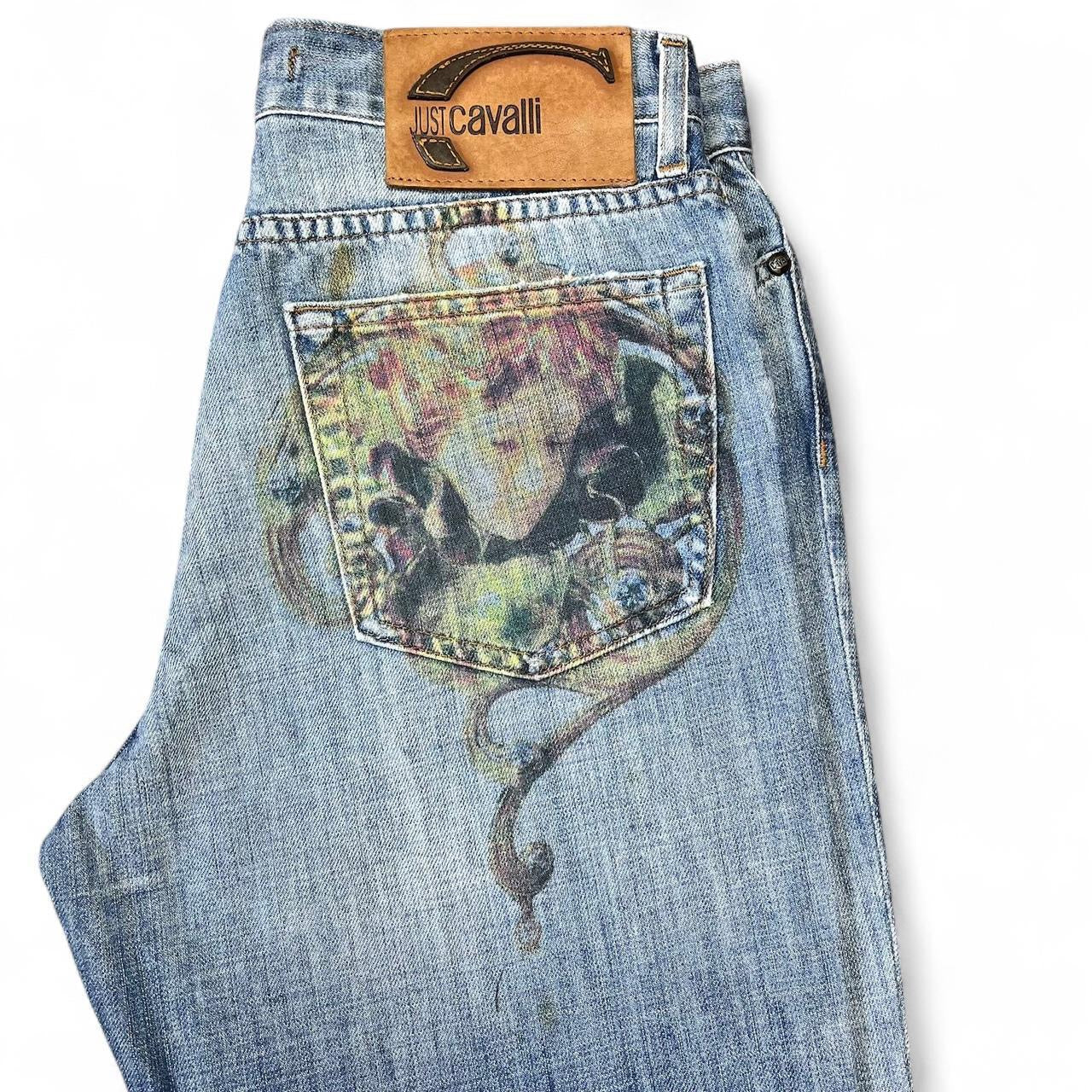 Faded angel print jeans