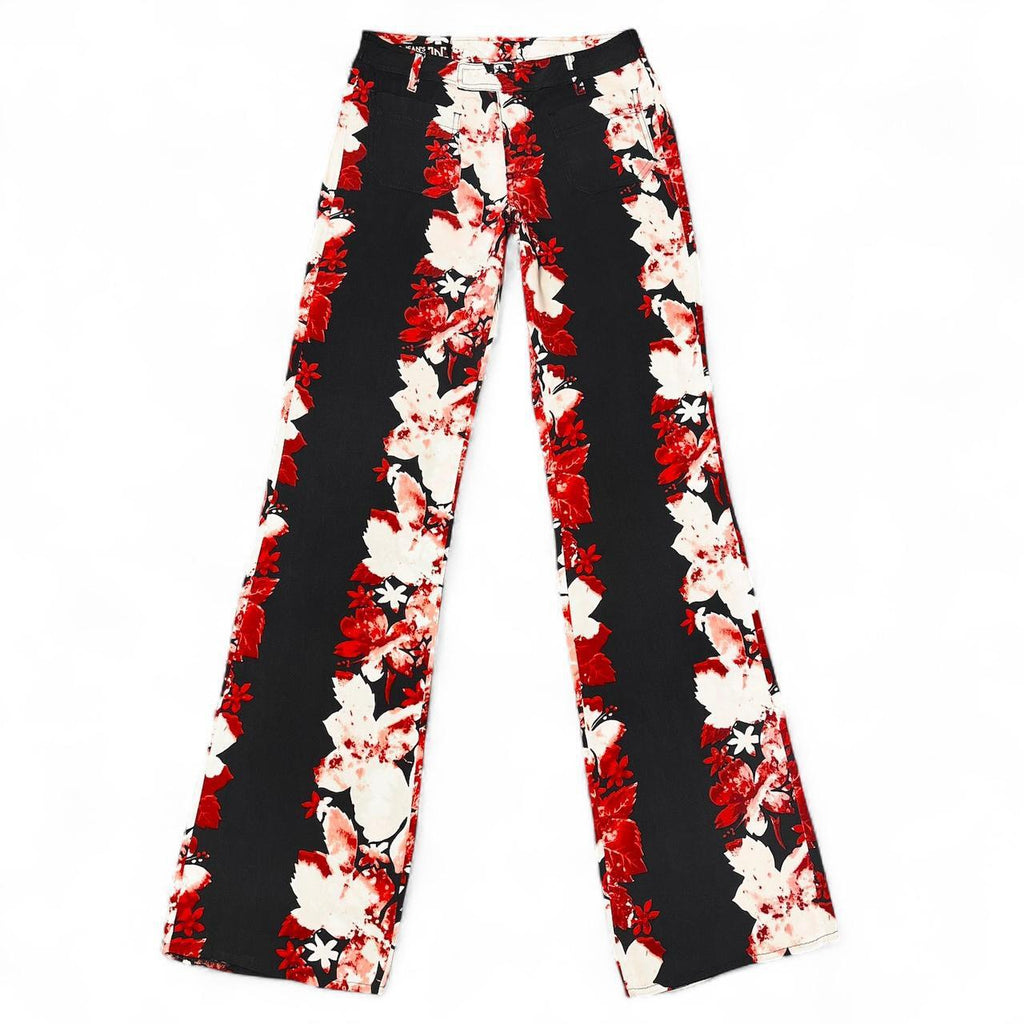 Black and red flower shadow trousers