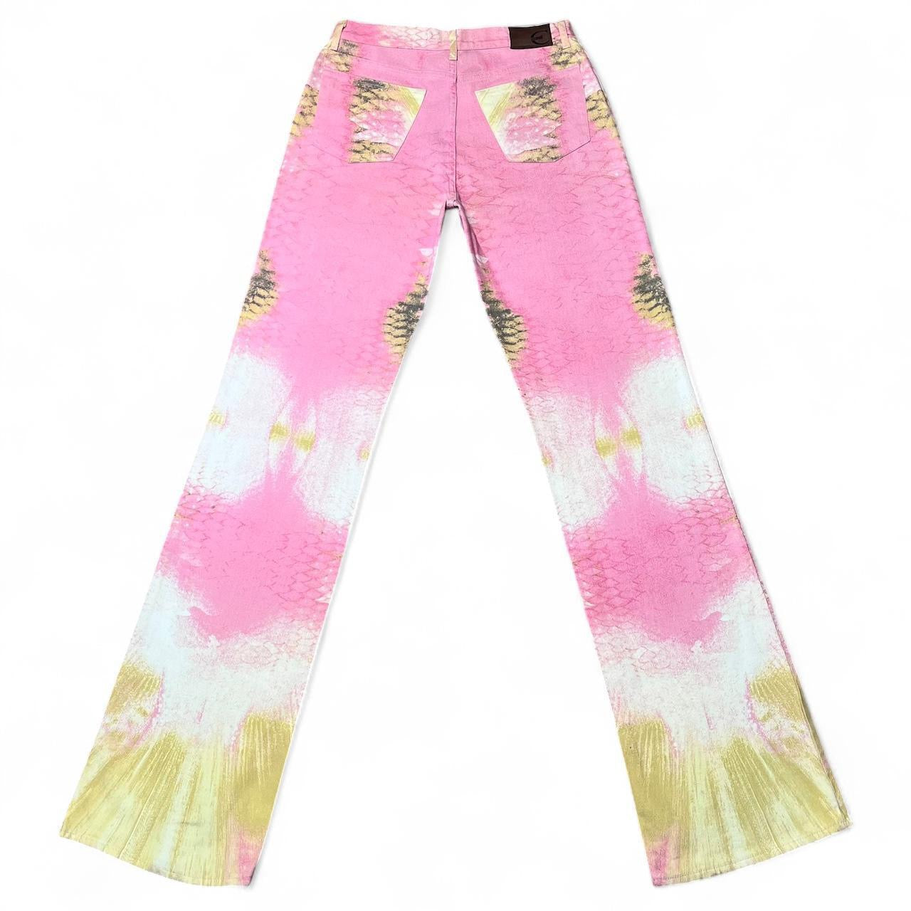 SS2001 Pink mirrored snakeskin jeans
