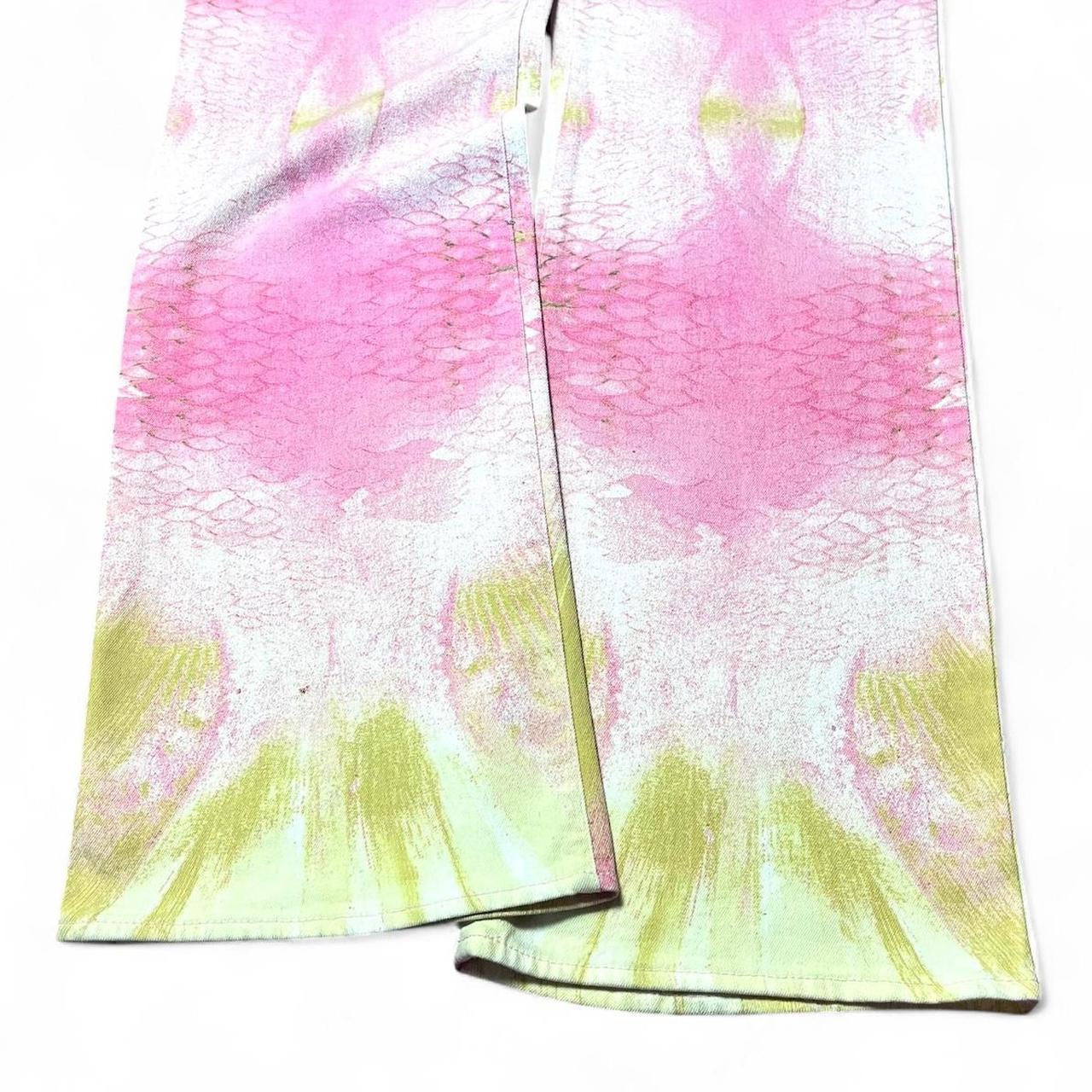 SS2001 Pink mirrored snakeskin jeans