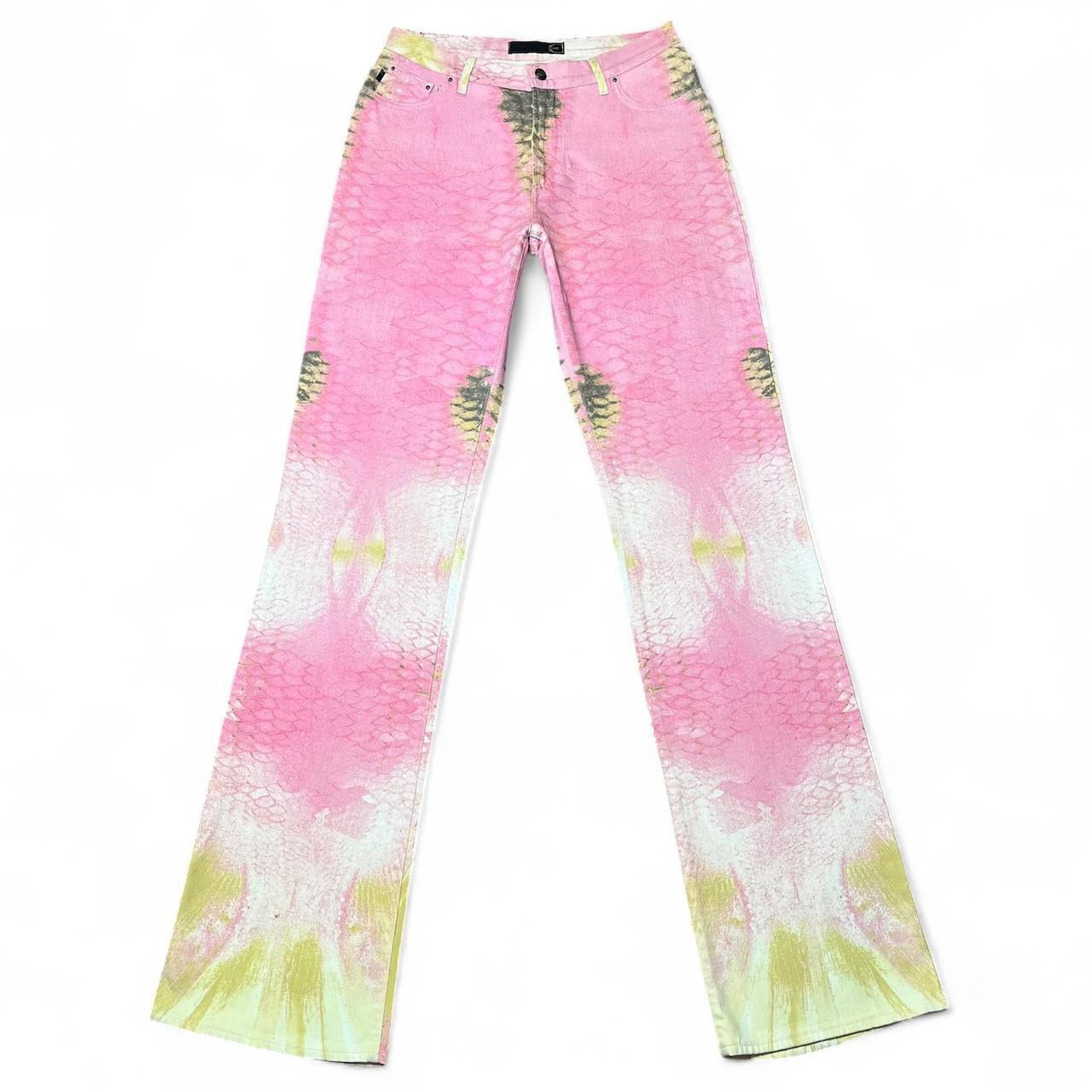 SS2001 Pink mirrored snakeskin jeans