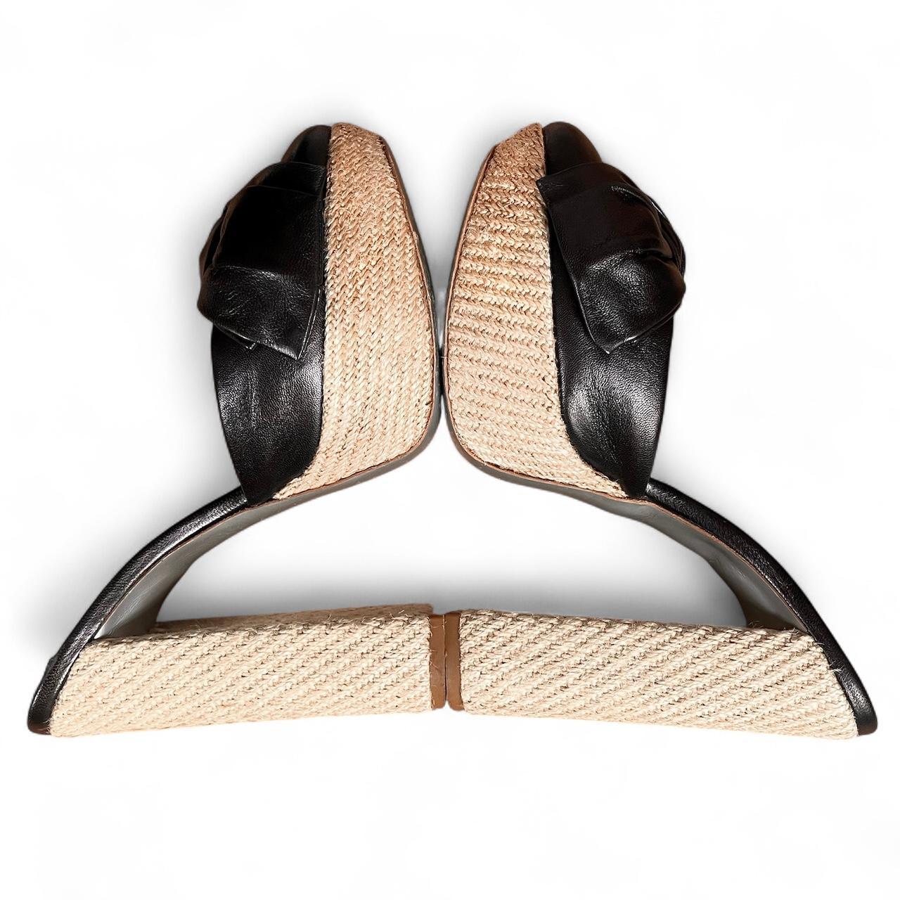 Black leather bow platform espadrille heels (US 8)