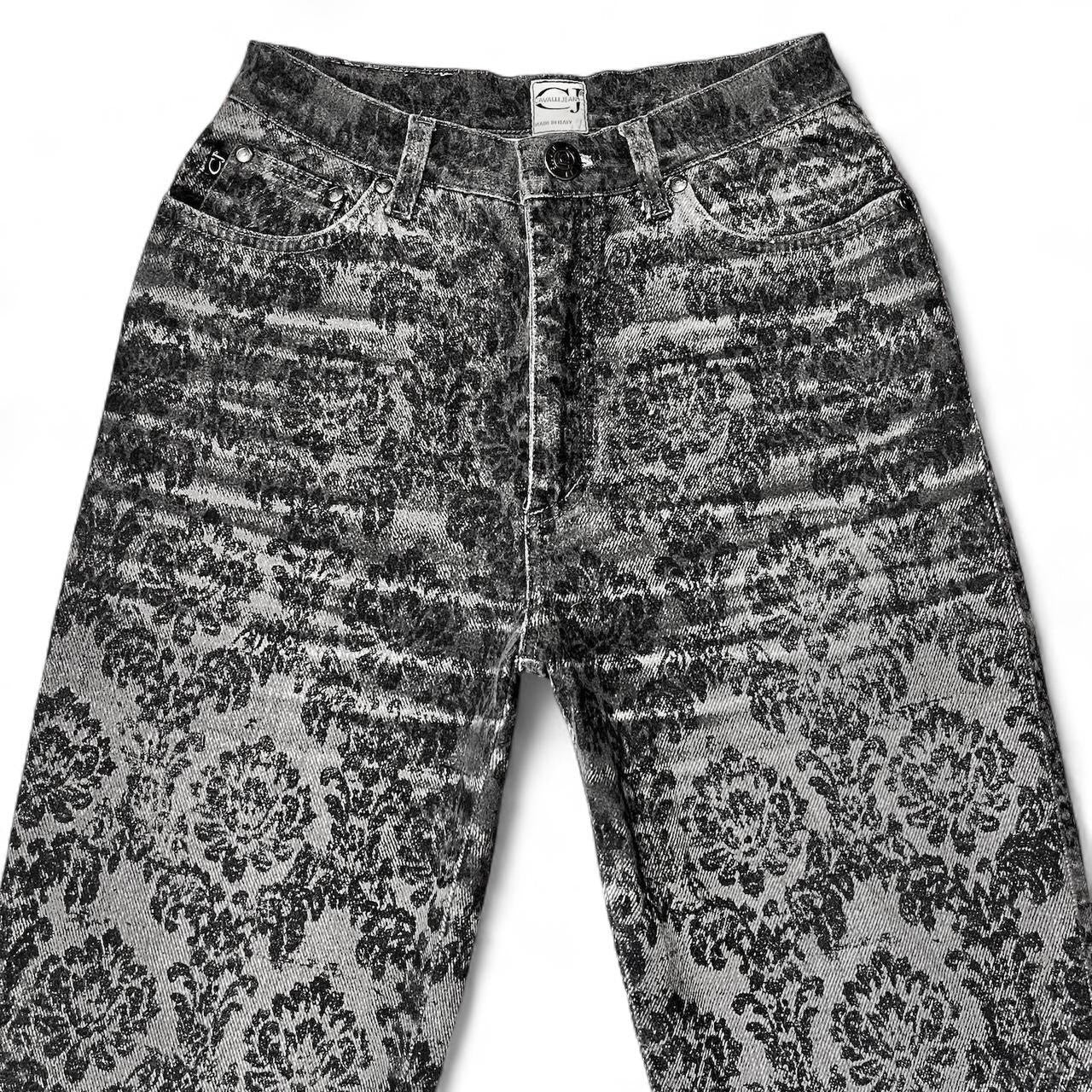 Ombré black brocade print jeans