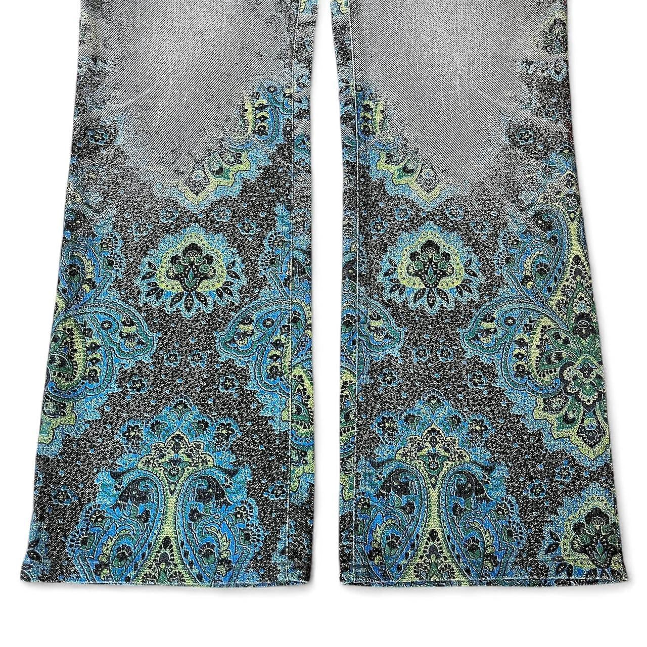Ombré teal paisley print jeans