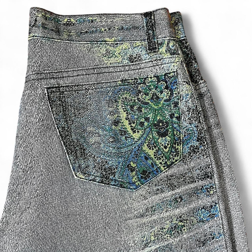 Ombré teal paisley print jeans