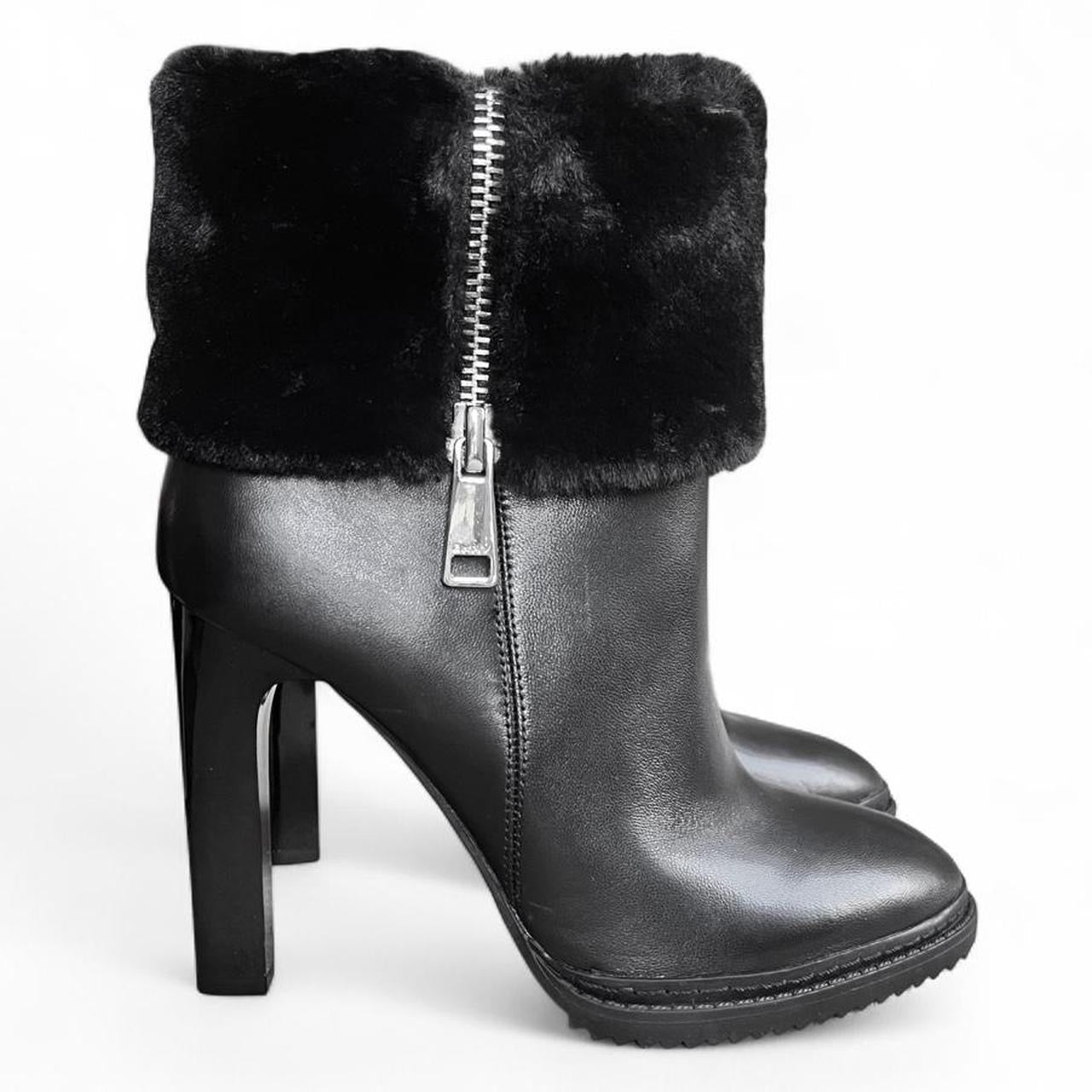 Faux-fur trim moto leather booties (US 8)
