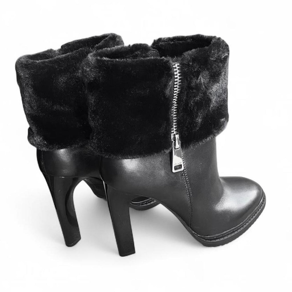 Faux-fur trim moto leather booties (US 8)