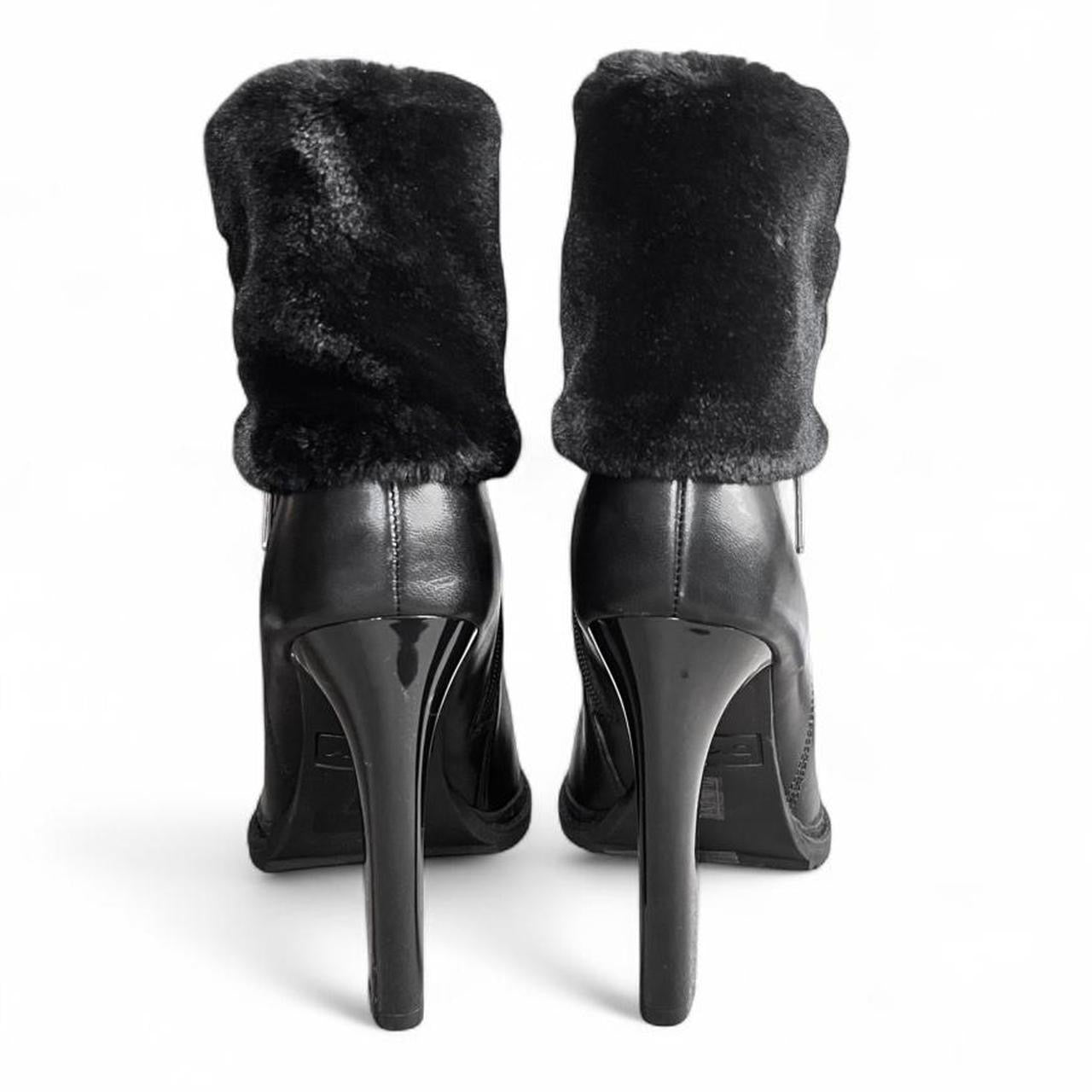 Faux-fur trim moto leather booties (US 8)