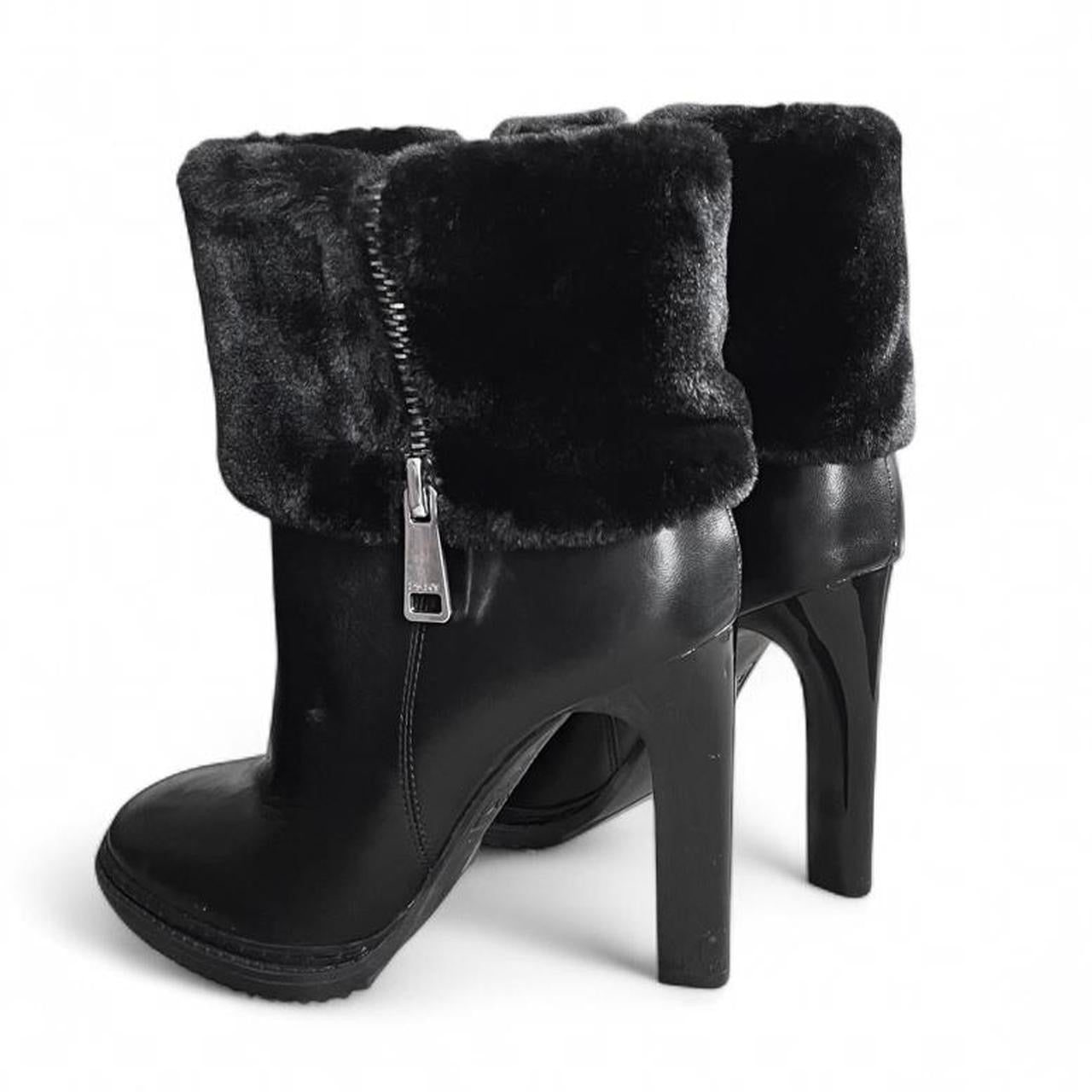 Faux-fur trim moto leather booties (US 8)
