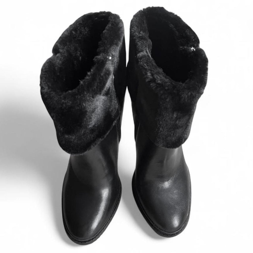 Faux-fur trim moto leather booties (US 8)