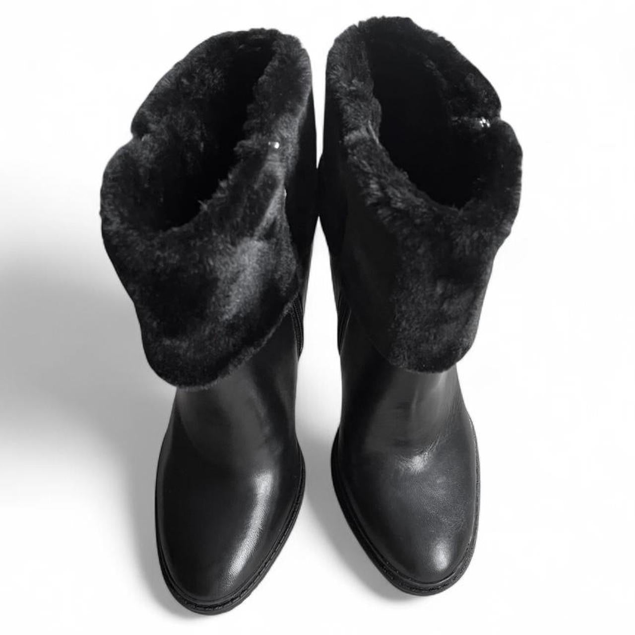 Faux-fur trim moto leather booties (US 8)