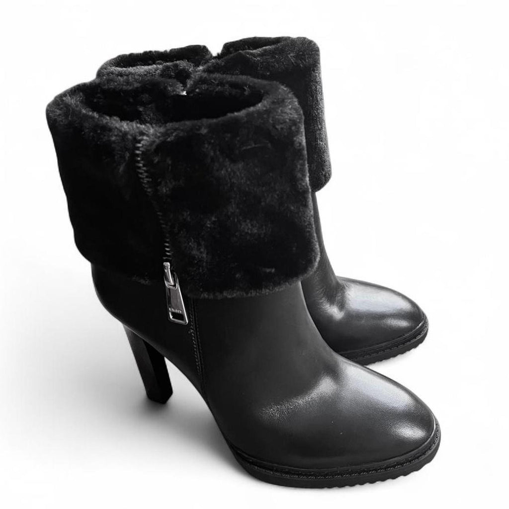 Faux-fur trim moto leather booties (US 8)