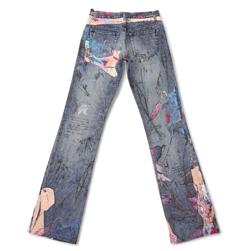 Painted floral and suede blue jeans