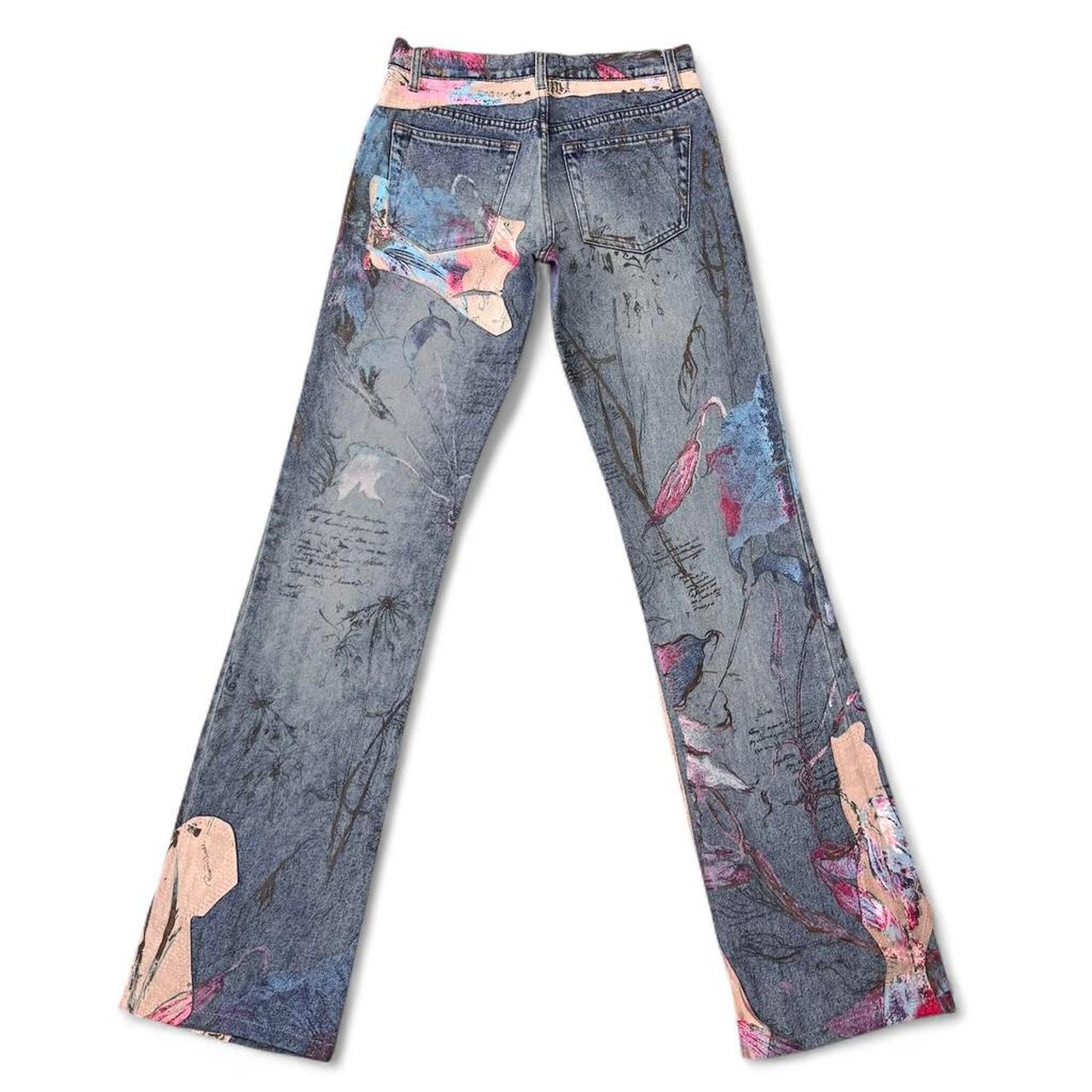 Painted floral and suede blue jeans