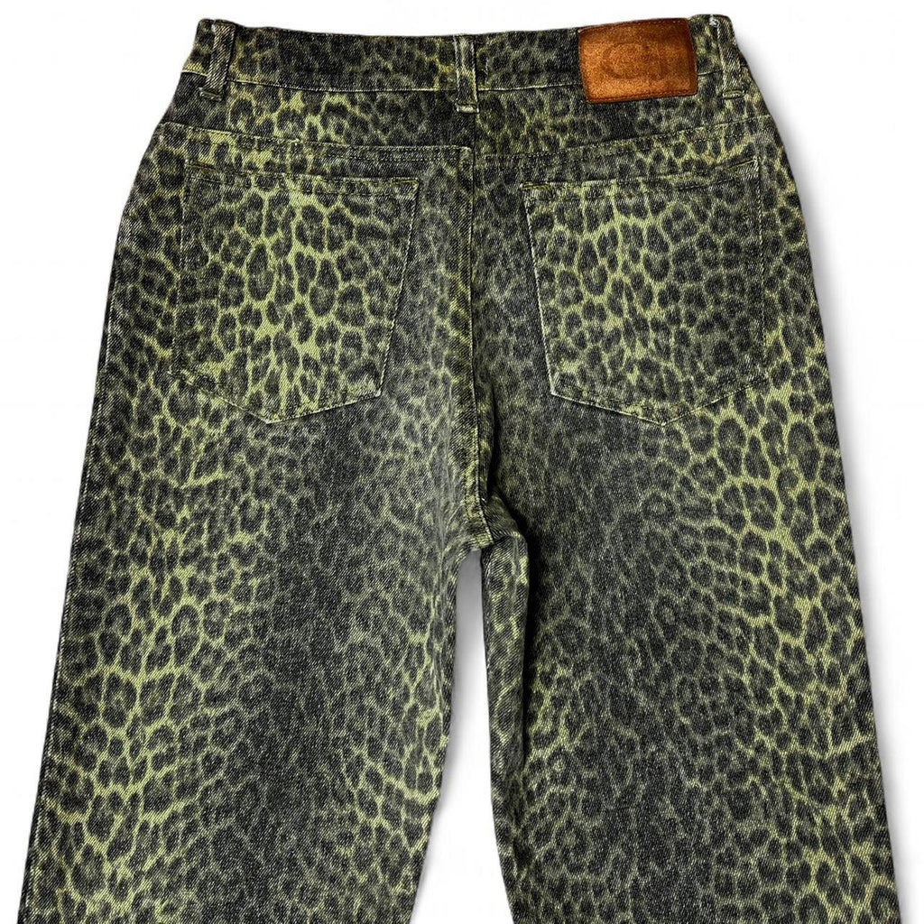 Faded leopard print jeans
