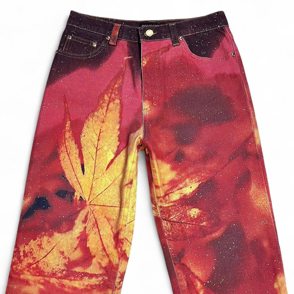 FW1999 Glowing ganja leaf jeans