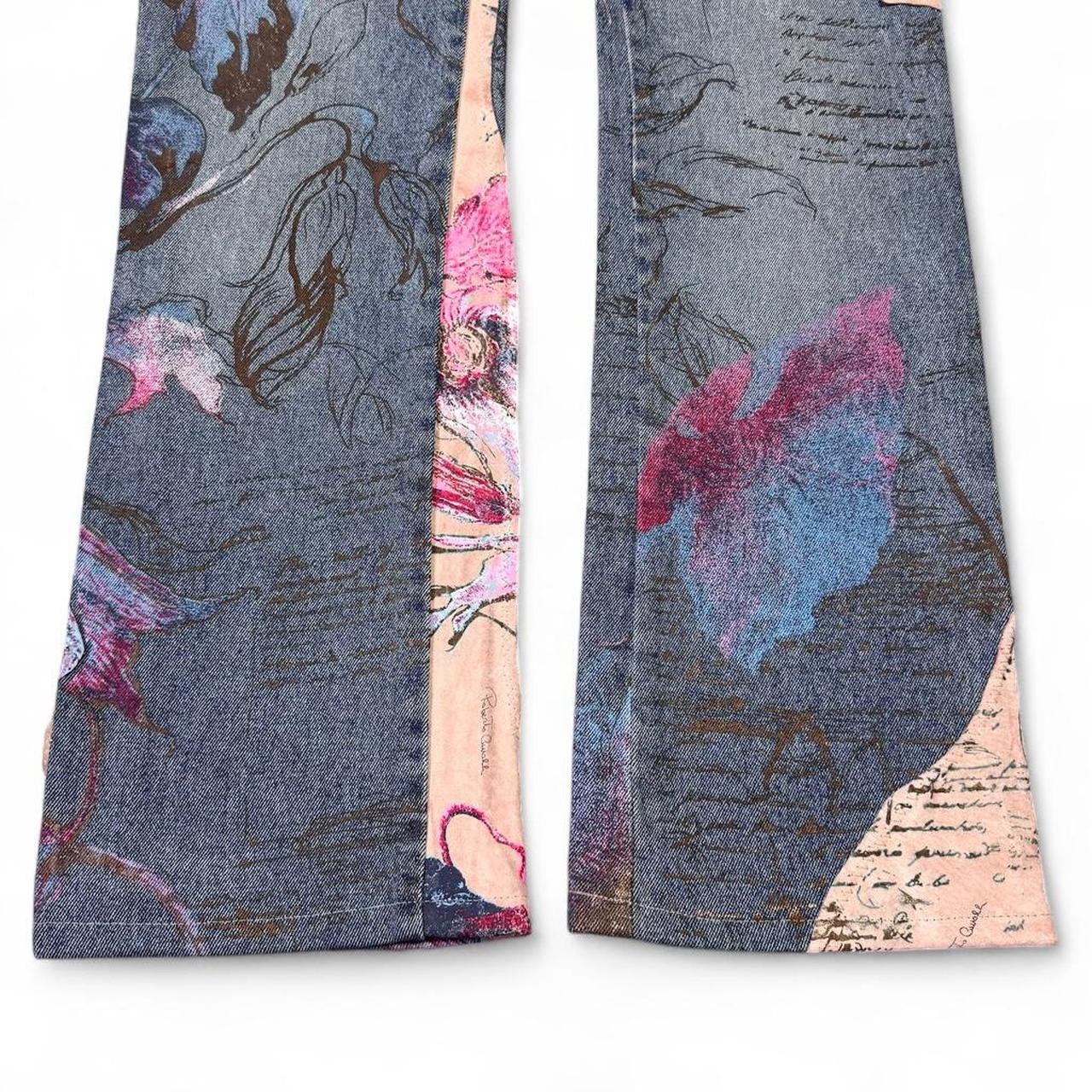 Painted floral and suede blue jeans