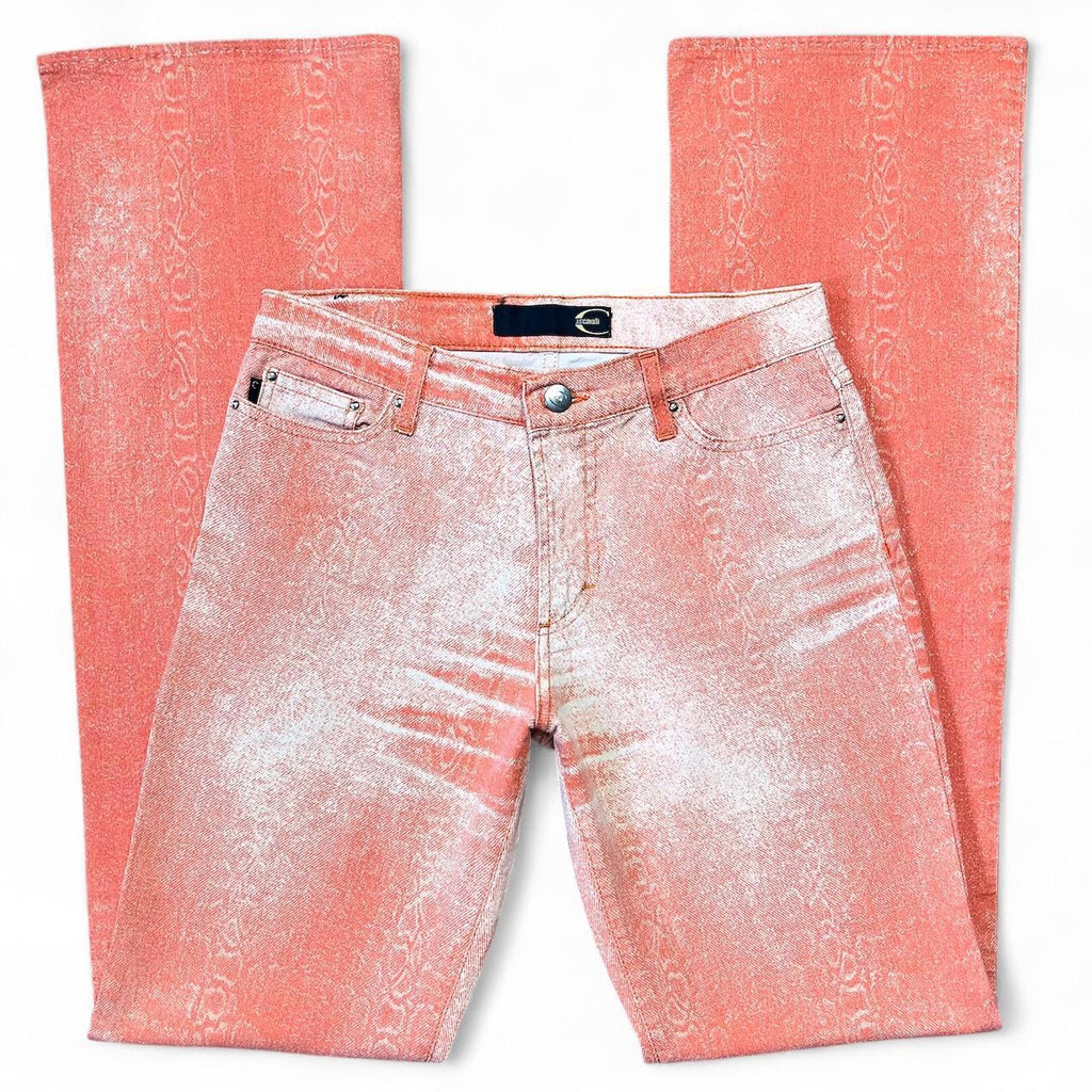 Ombré salmon snakeskin jeans