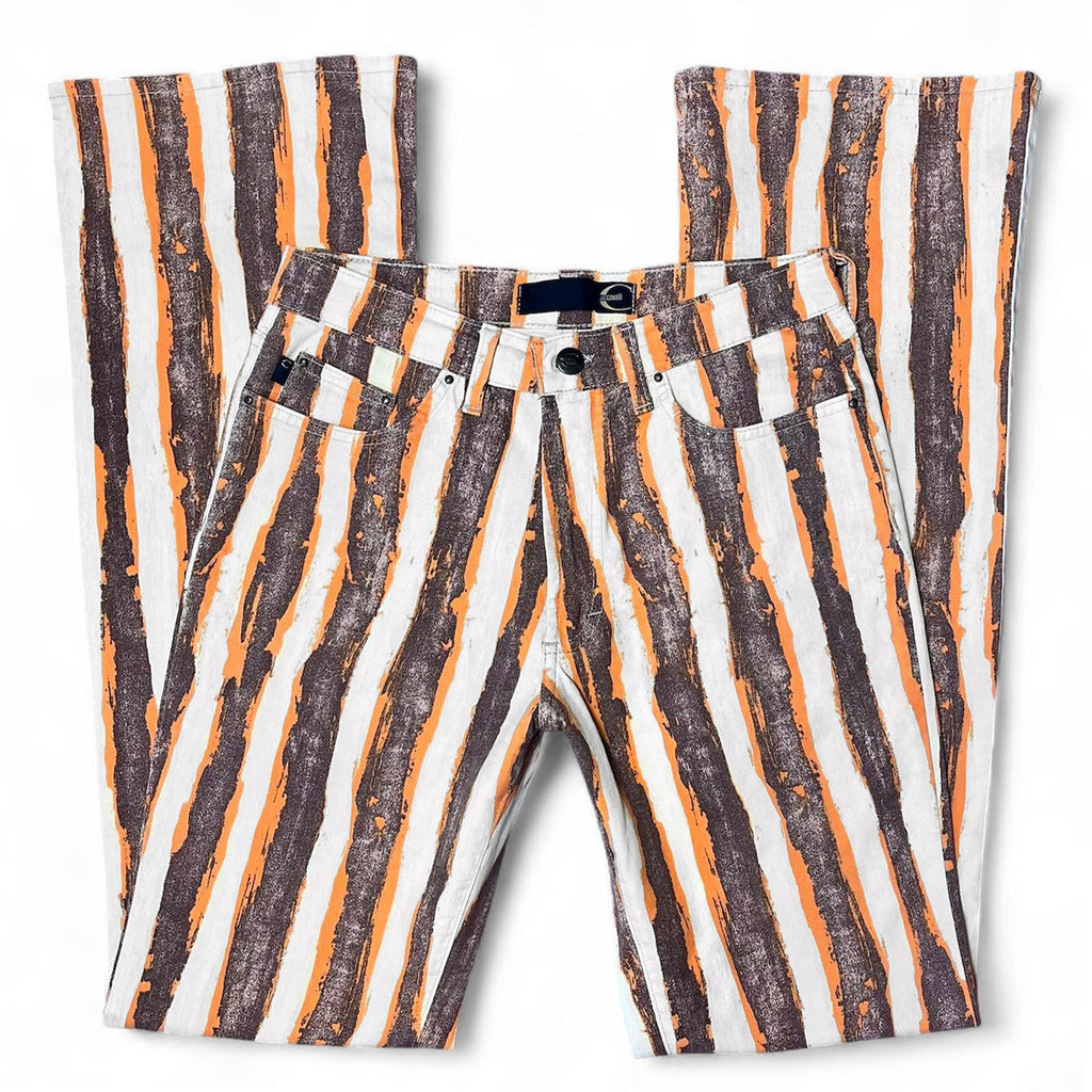 Striped paint illusion flare jeans