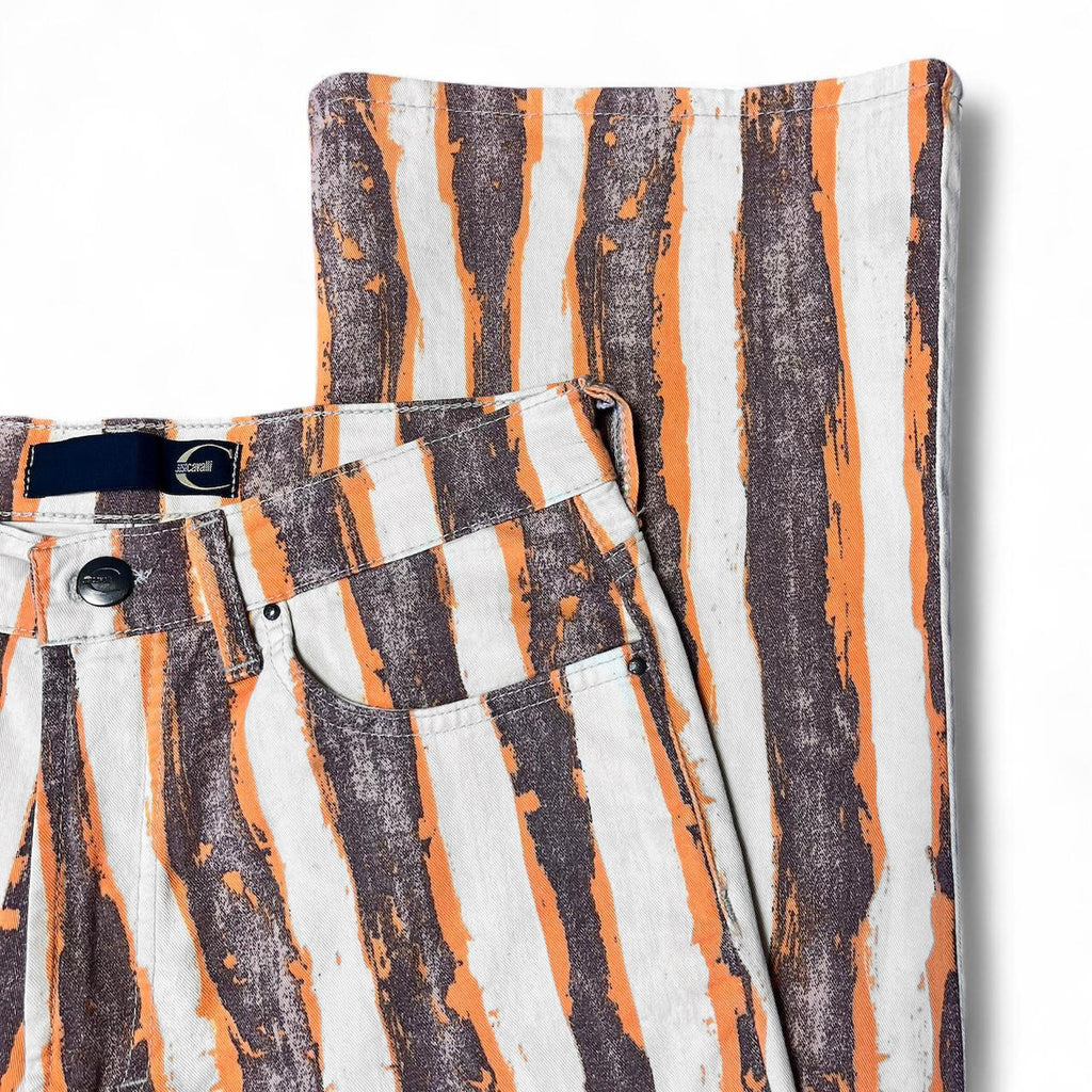 Striped paint illusion flare jeans