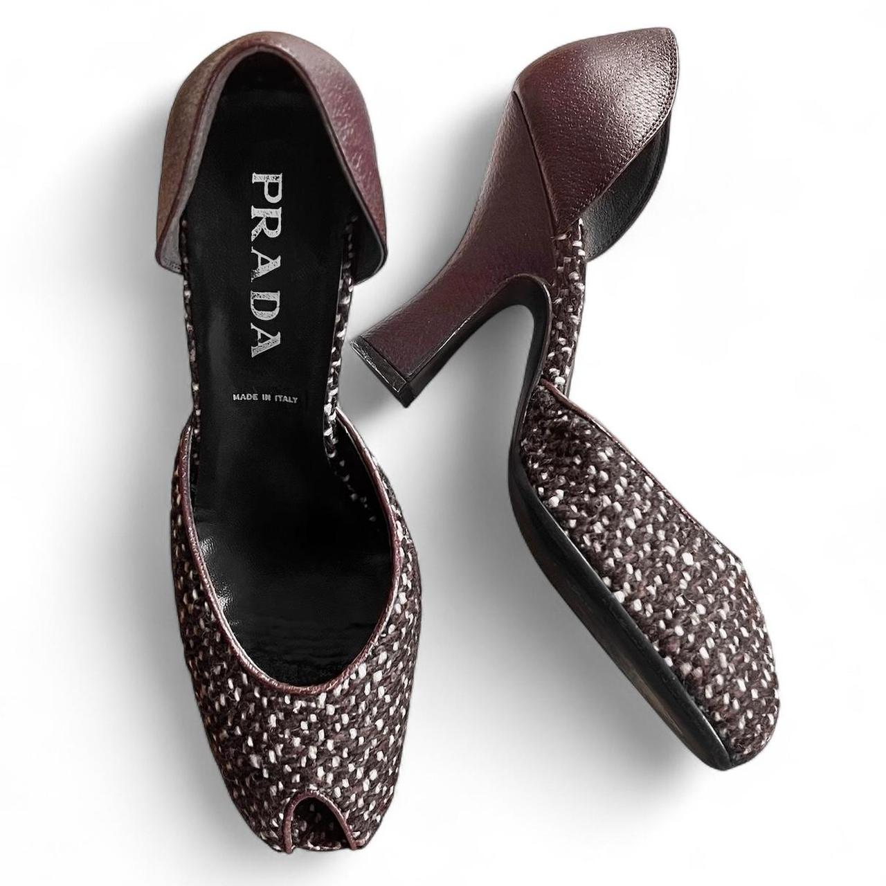 FW2000 Chocolate leather & tweed platform curve heels (US 9)