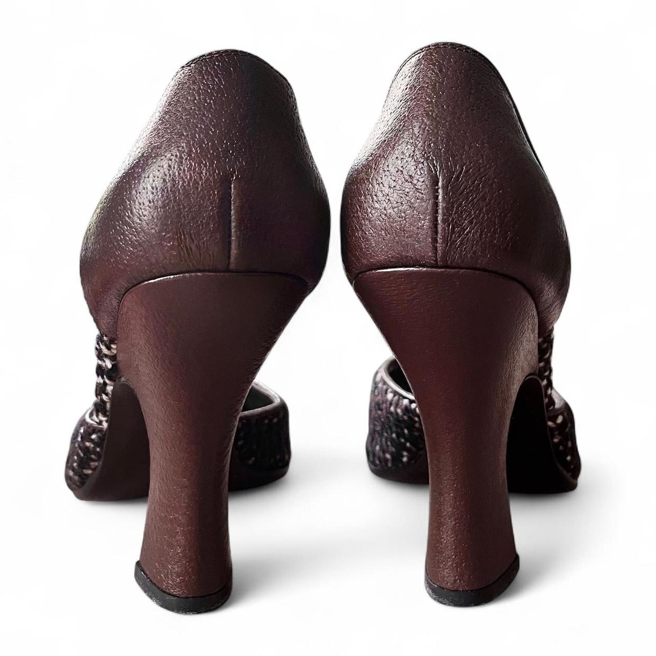 FW2000 Chocolate leather & tweed platform curve heels (US 9)