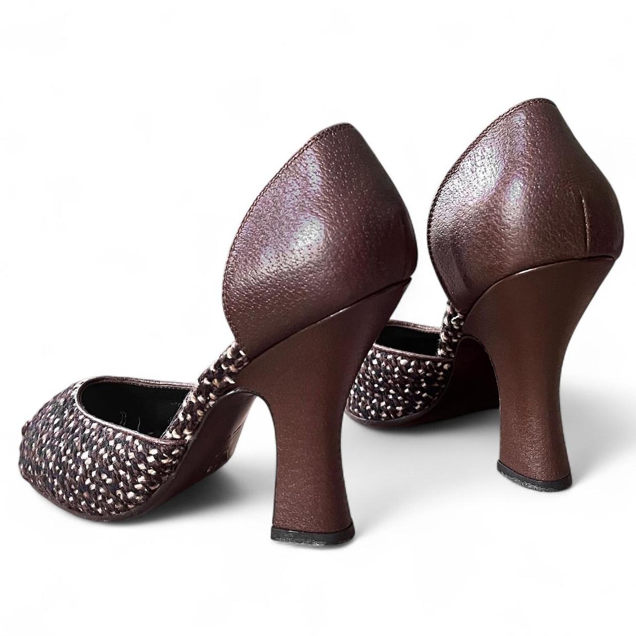 FW2000 Chocolate leather & tweed platform curve heels (US 9)