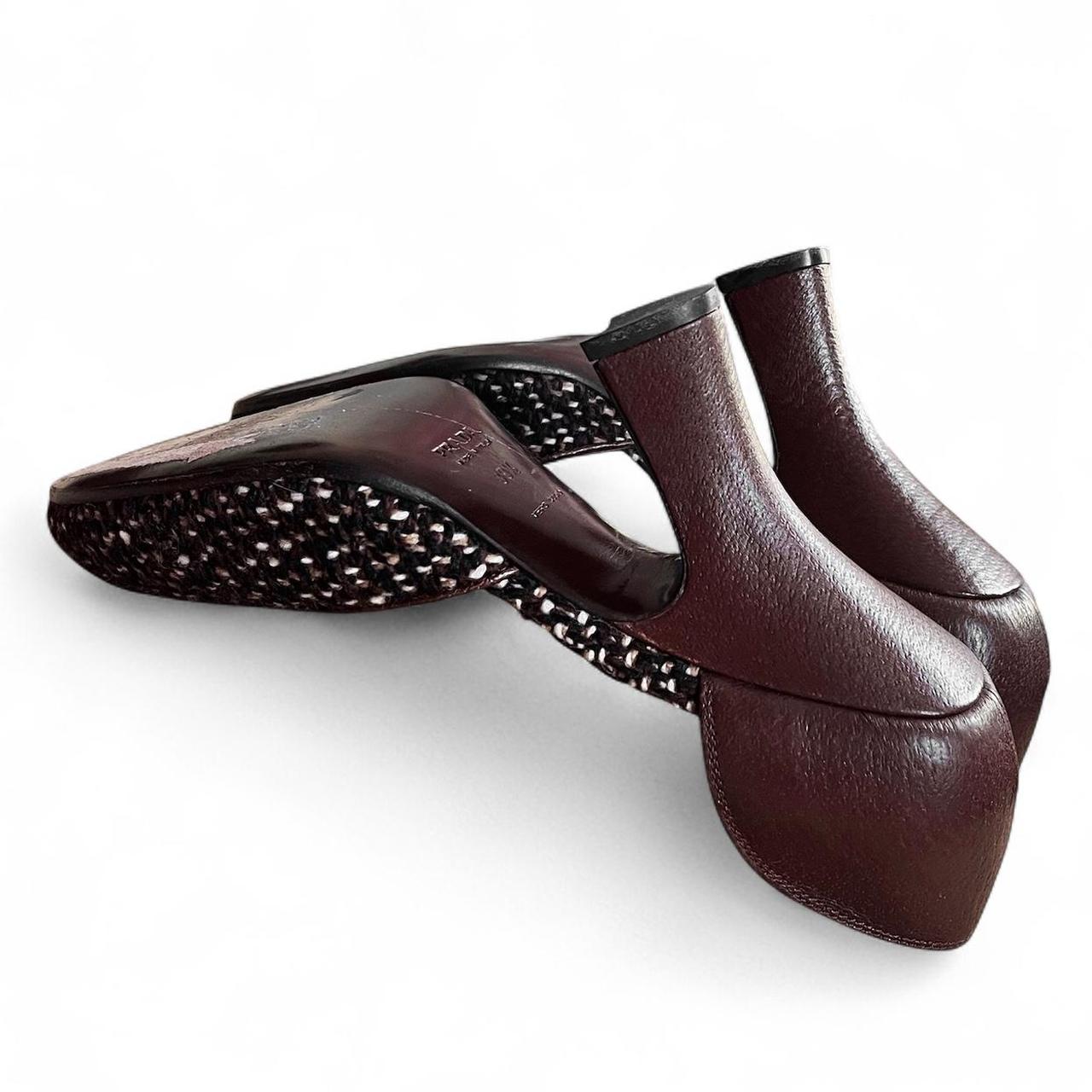 FW2000 Chocolate leather & tweed platform curve heels (US 9)