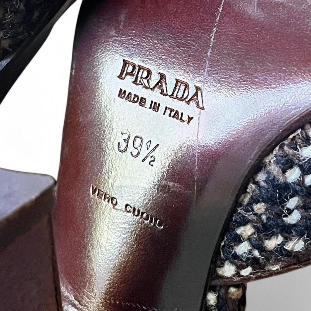 FW2000 Chocolate leather & tweed platform curve heels (US 9)