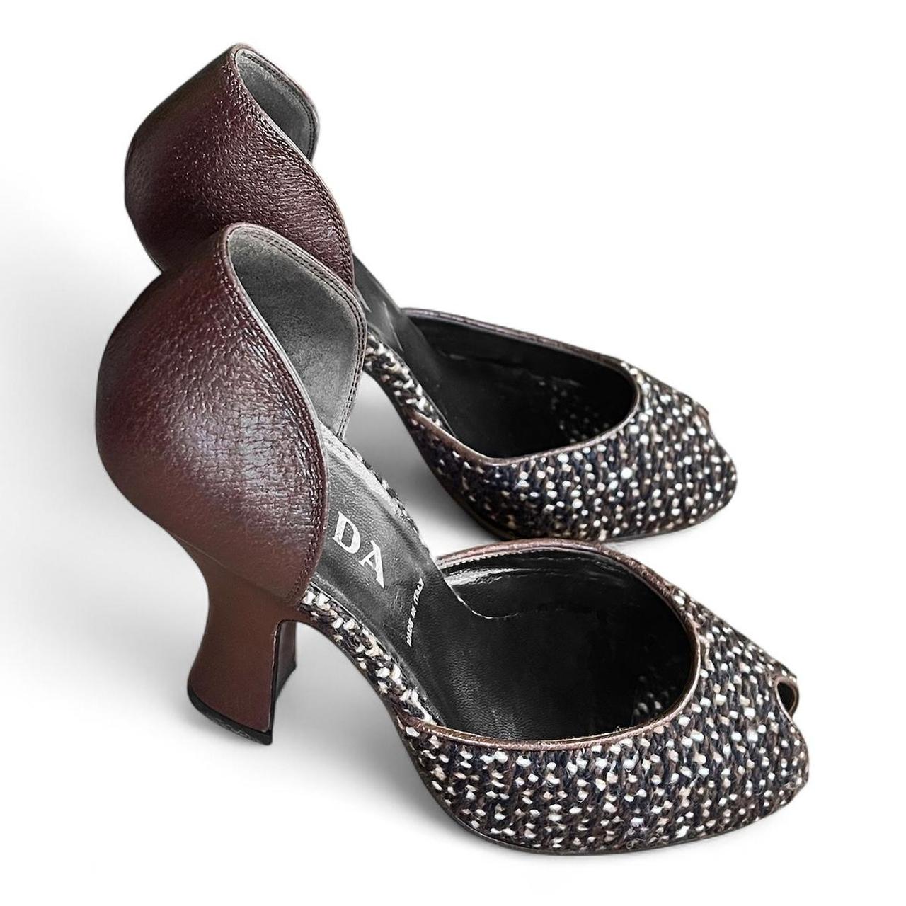 FW2000 Chocolate leather & tweed platform curve heels (US 9)