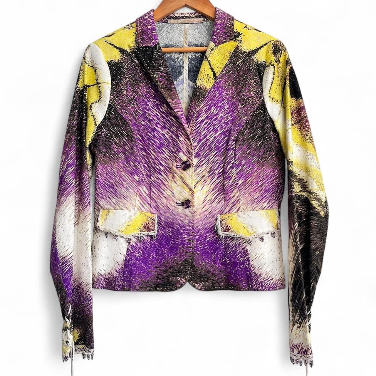 Multicolor butterfly-print beaded blazer
