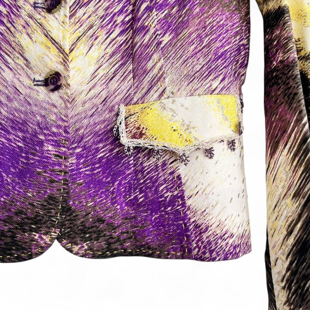 Multicolor butterfly-print beaded blazer