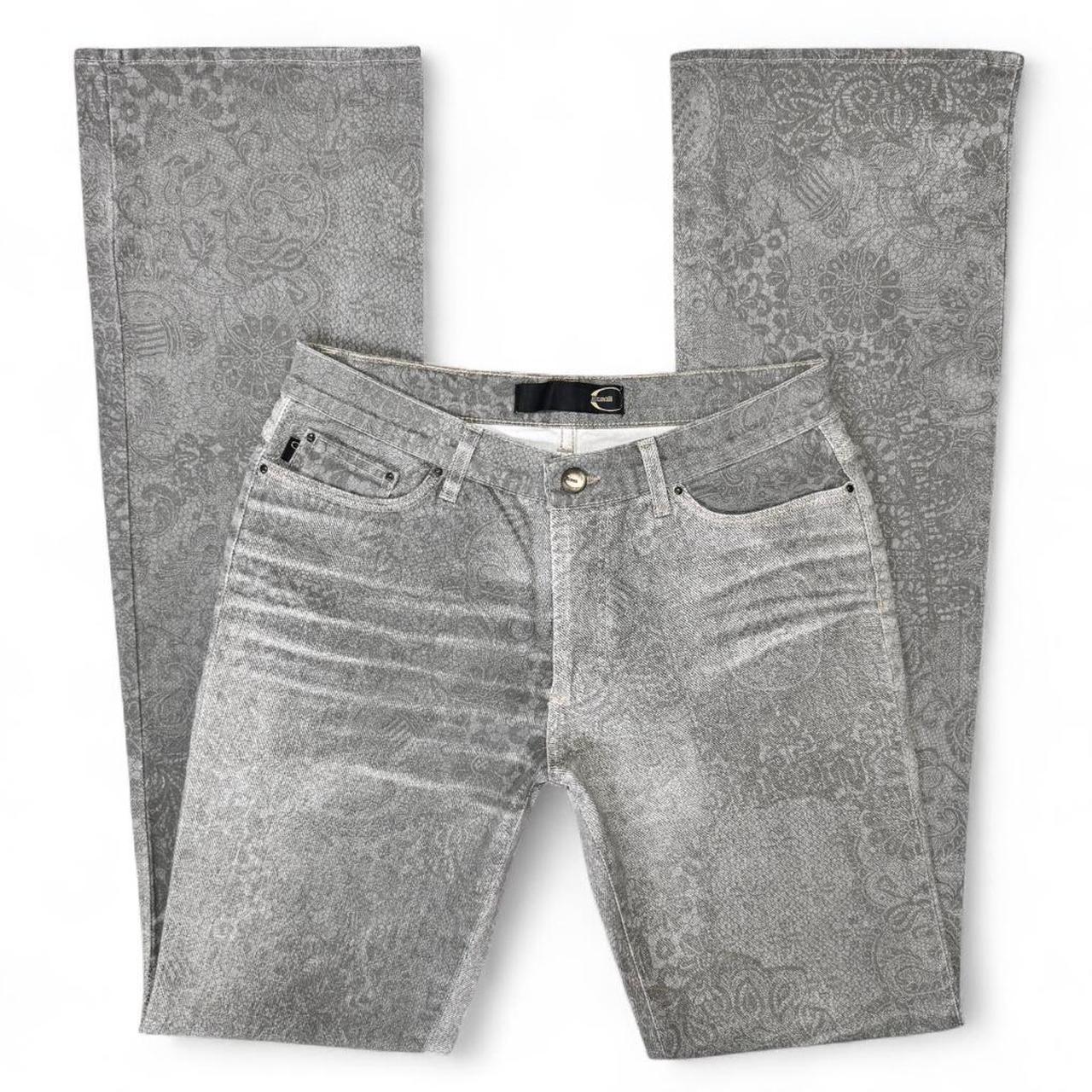 Gray ombré lace print jeans