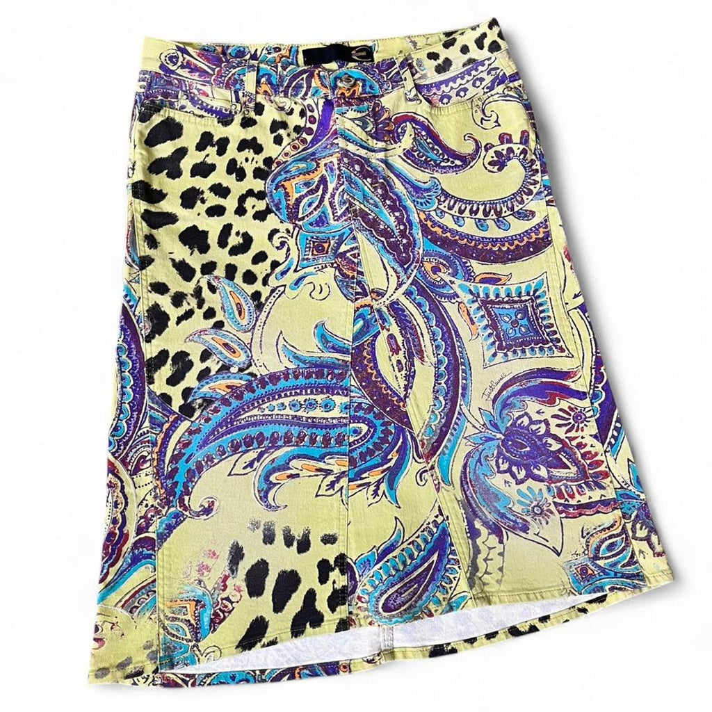 Green paisley and leopard knee-length skirt