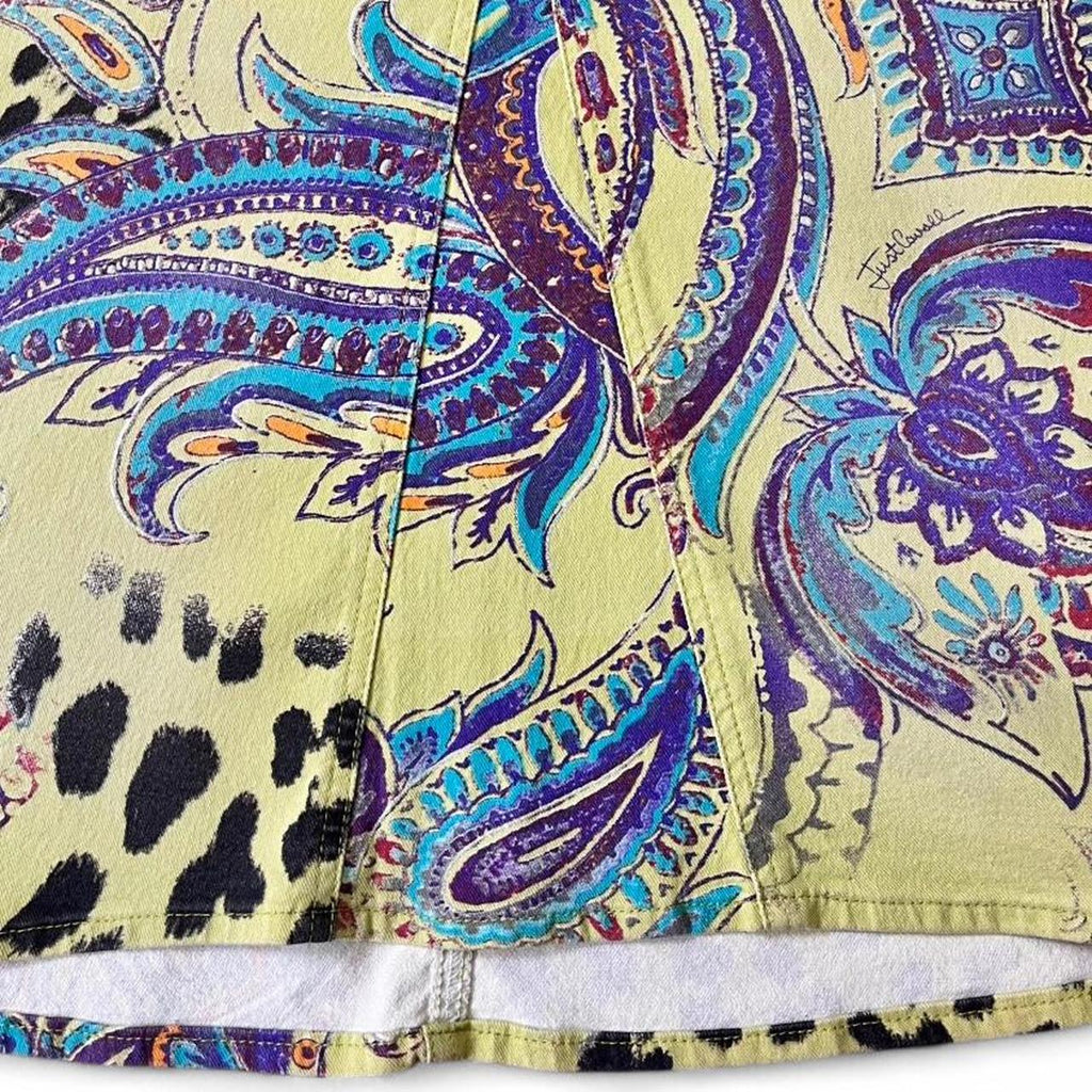 Green paisley and leopard knee-length skirt