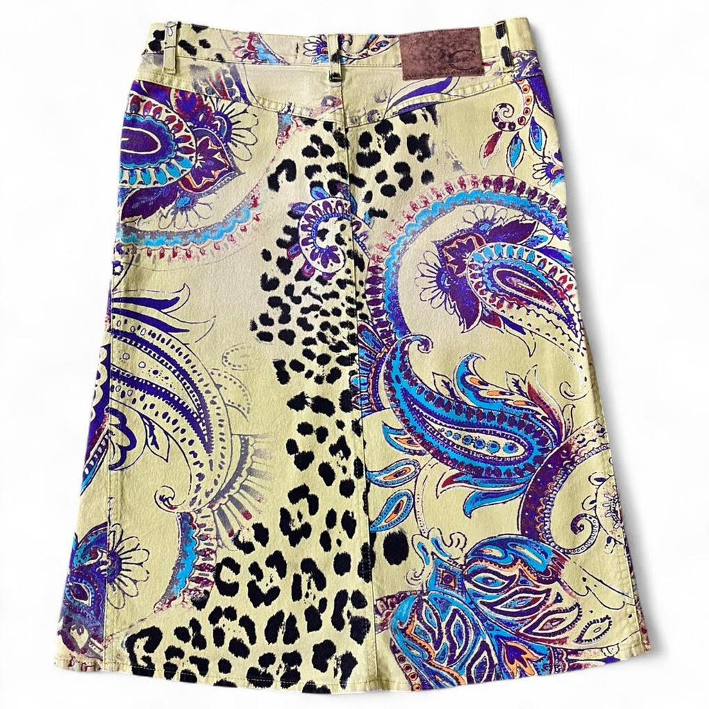 Green paisley and leopard knee-length skirt