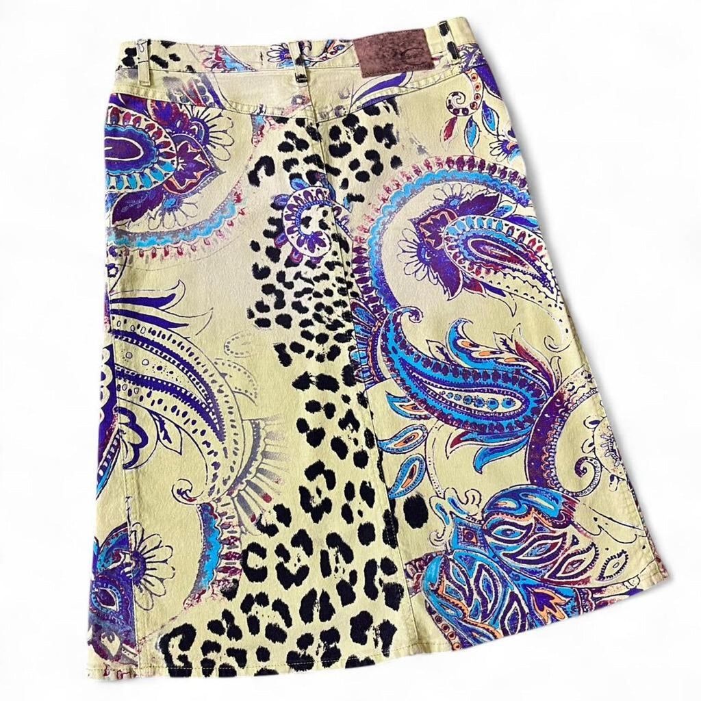 Green paisley and leopard knee-length skirt