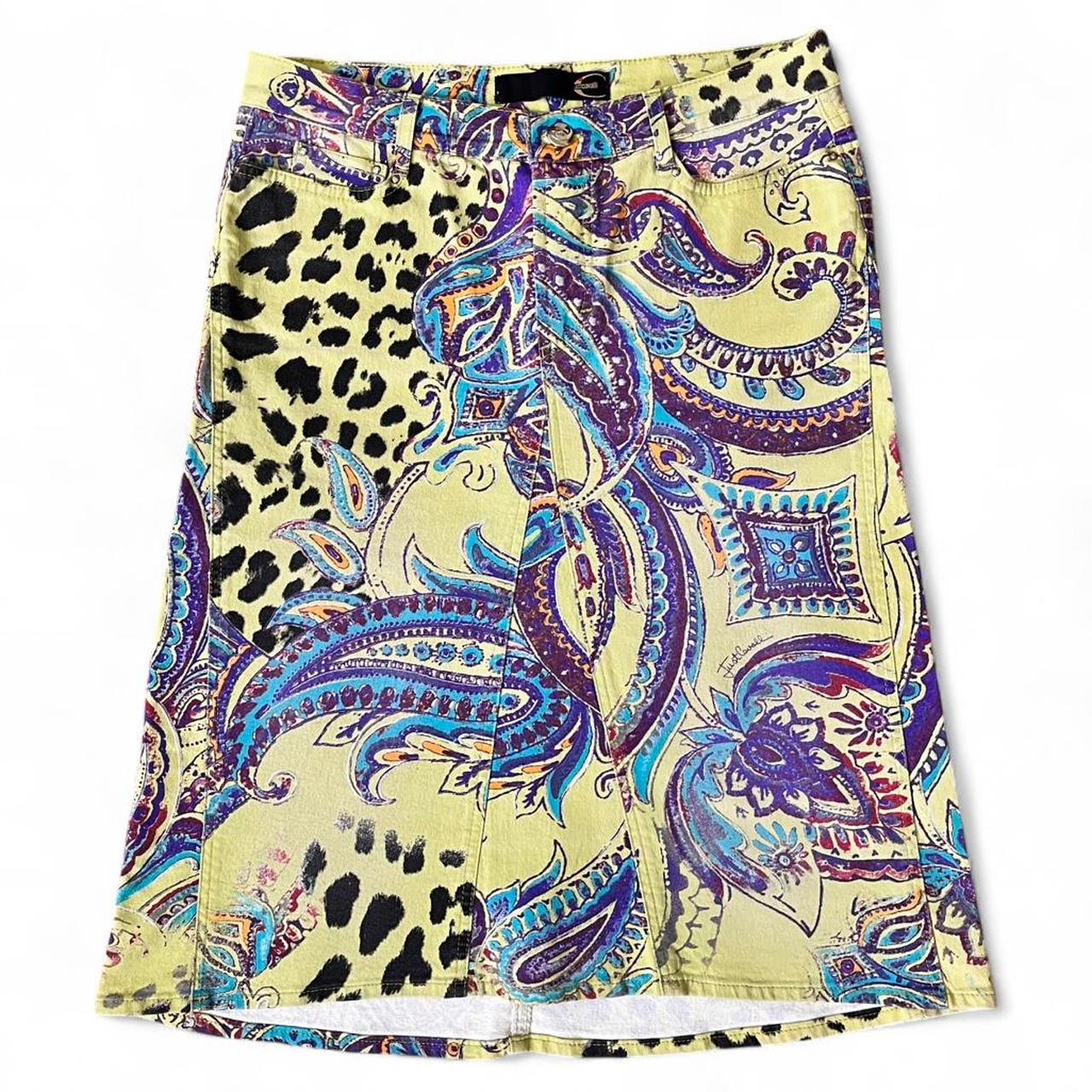 Green paisley and leopard knee-length skirt