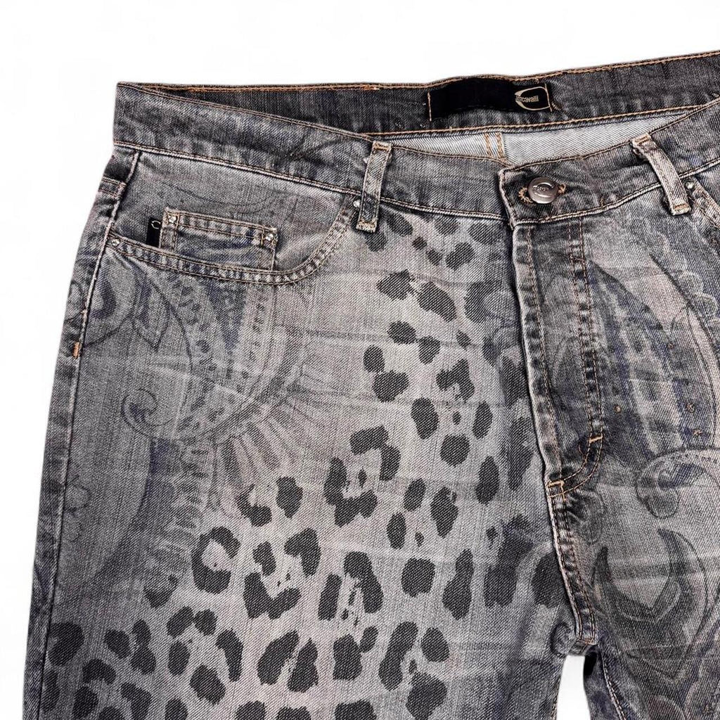 Leopard and paisley print flared jeans