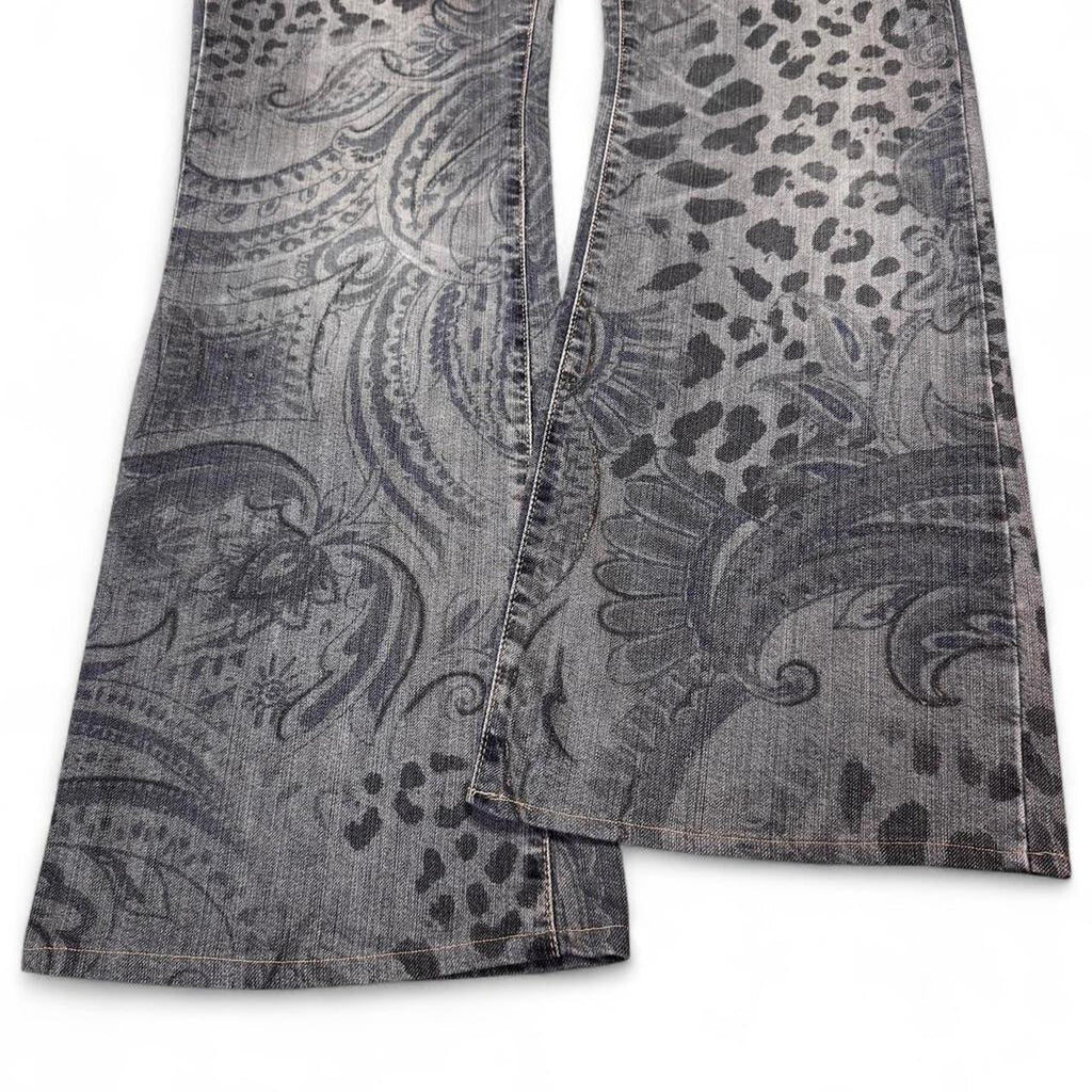 Leopard and paisley print flared jeans