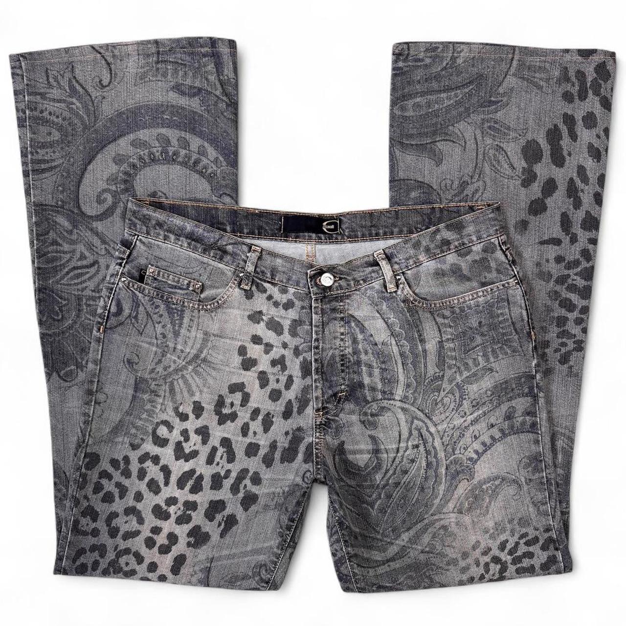 Leopard and paisley print flared jeans