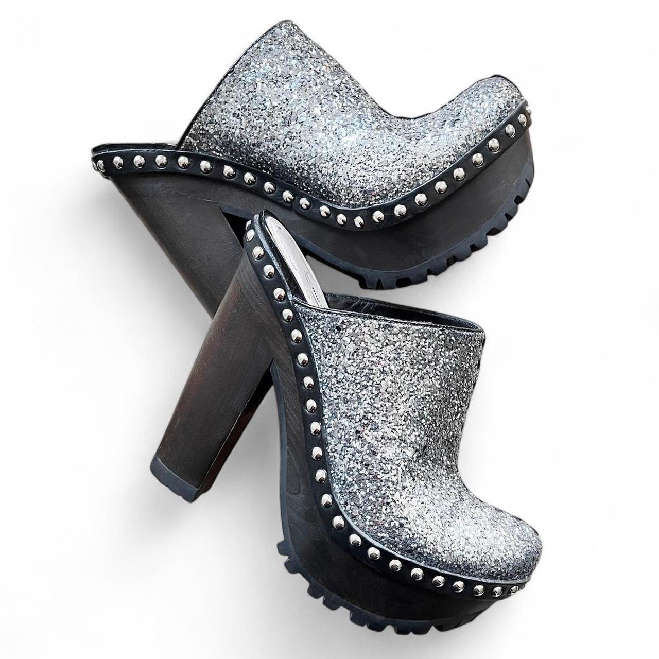 SS2010 Silver glitter studded platform mules (US 7)