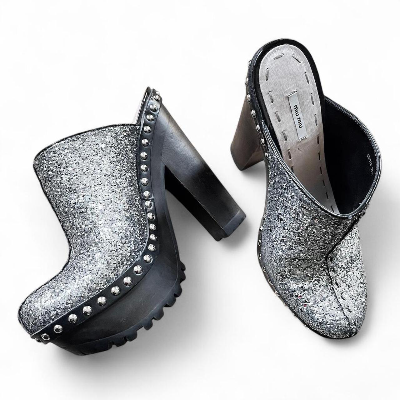 SS2010 Silver glitter studded platform mules (US 7)