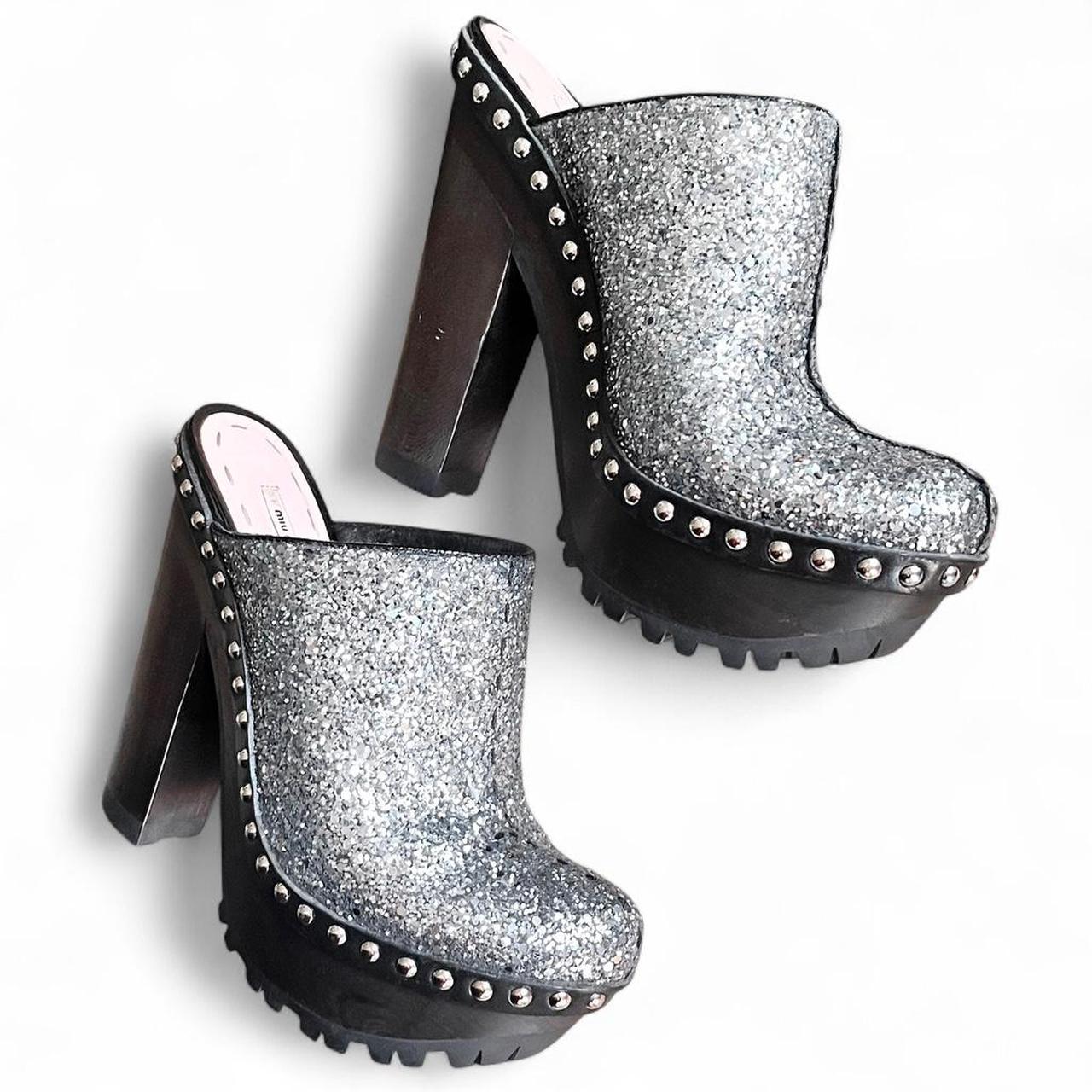 SS2010 Silver glitter studded platform mules (US 7)