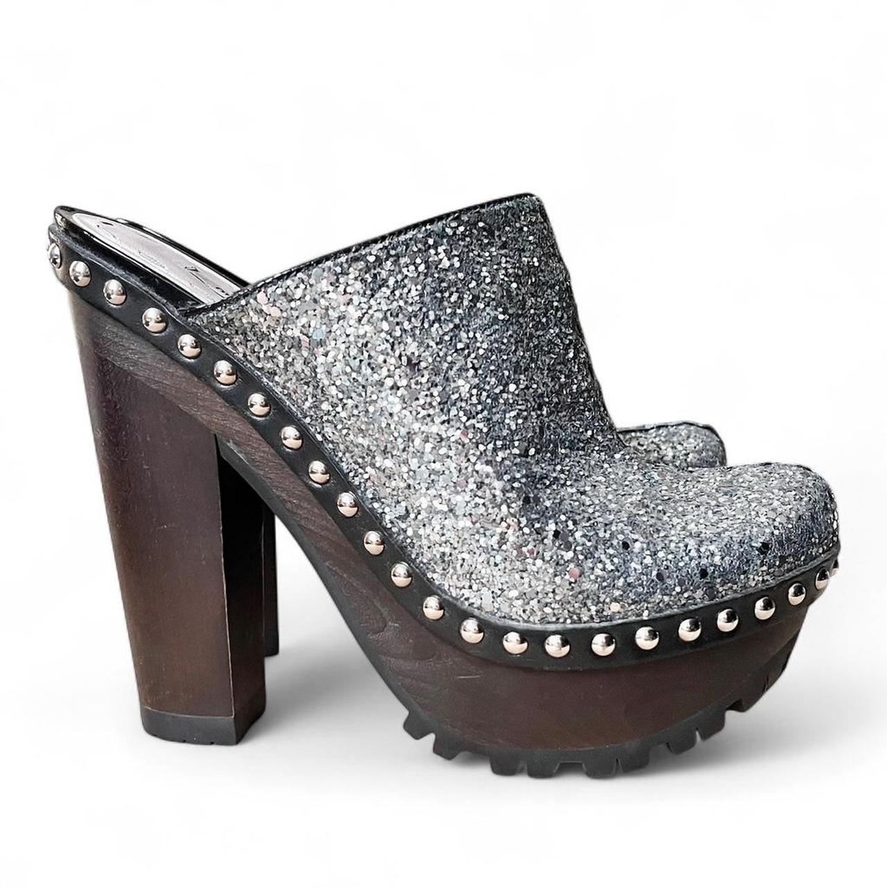 SS2010 Silver glitter studded platform mules (US 7)