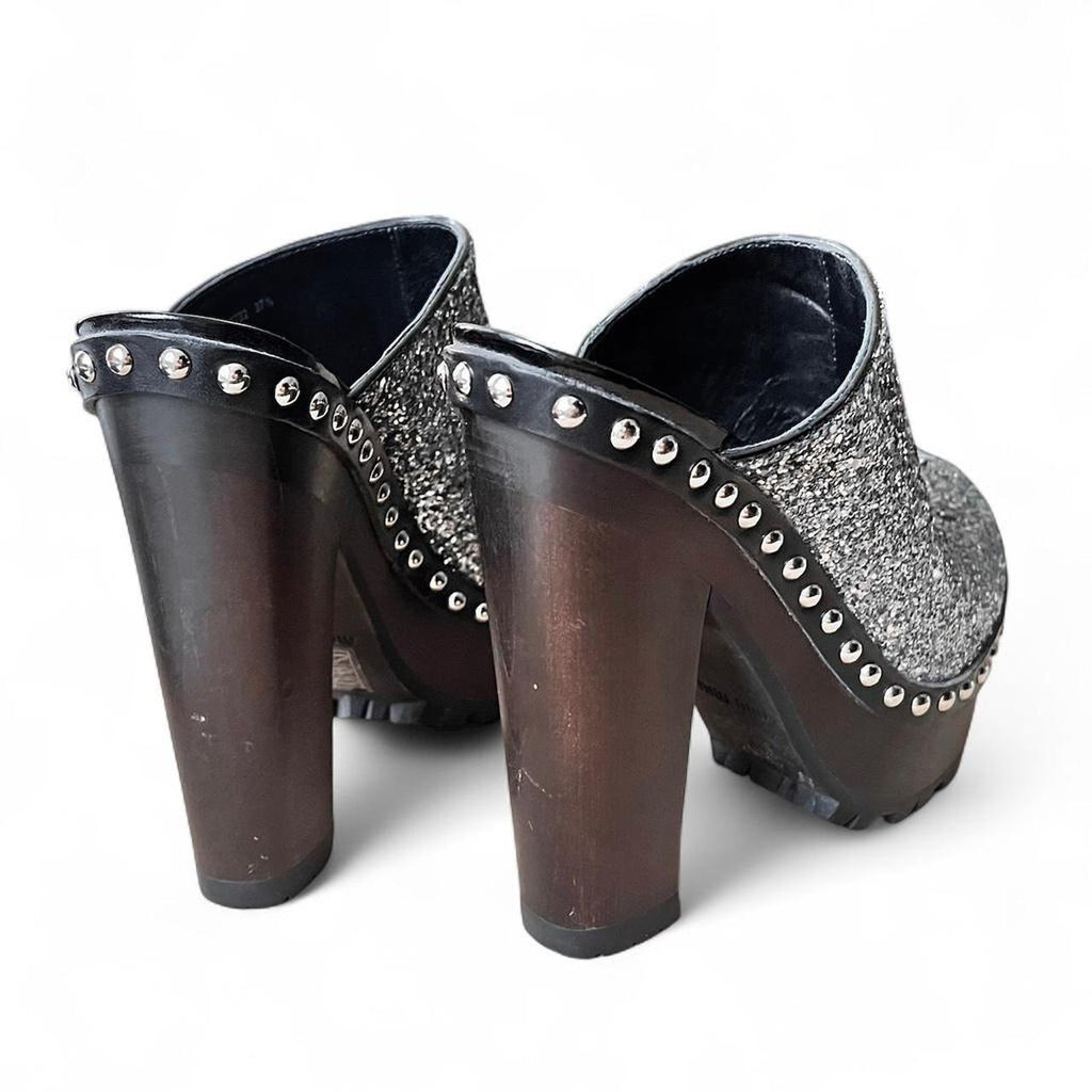 SS2010 Silver glitter studded platform mules (US 7)